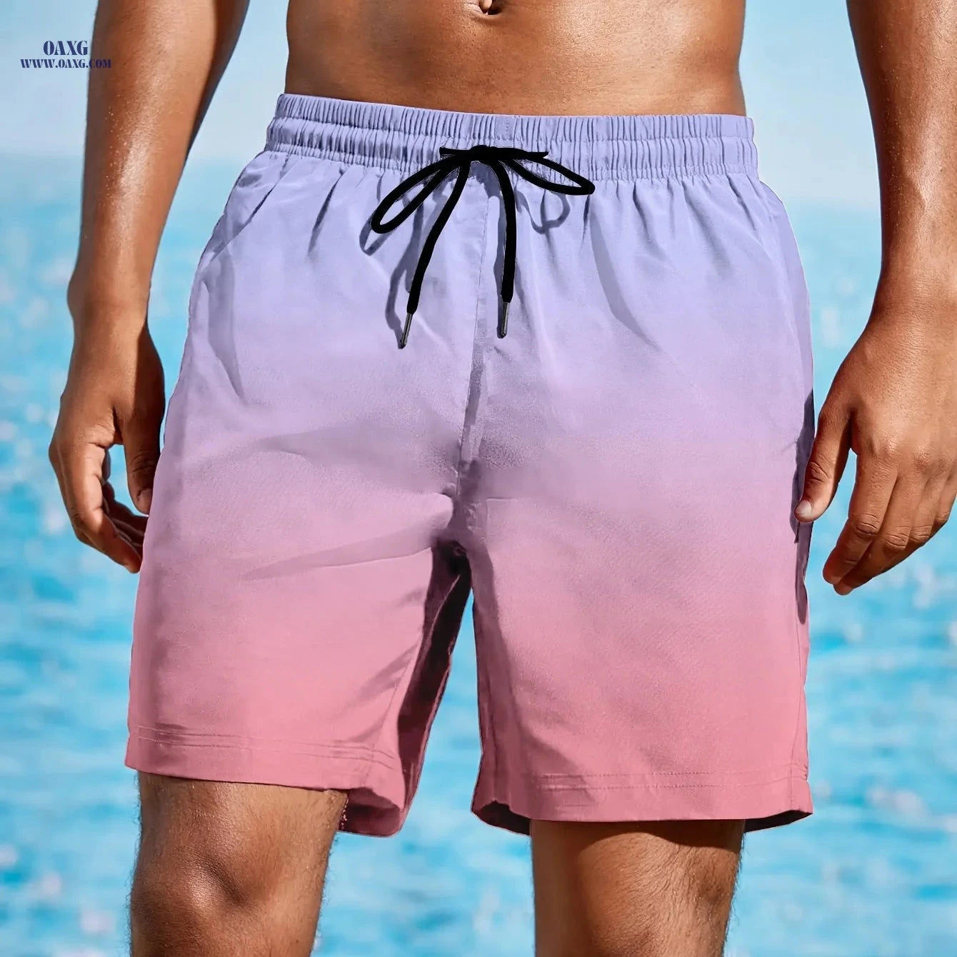 Men's Beach Shorts - Gradient Digital Print, Casual Vacation Style   OAXG 