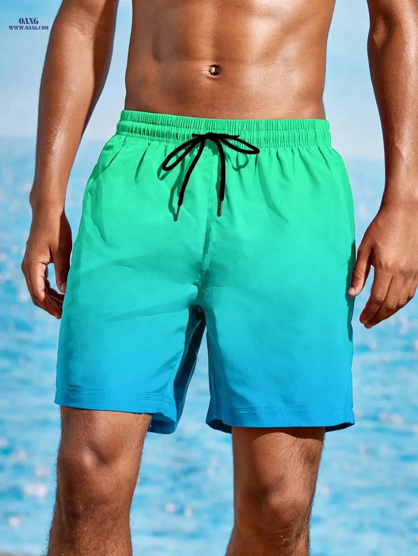 Men's Beach Shorts - Gradient Digital Print, Casual Vacation Style   OAXG 