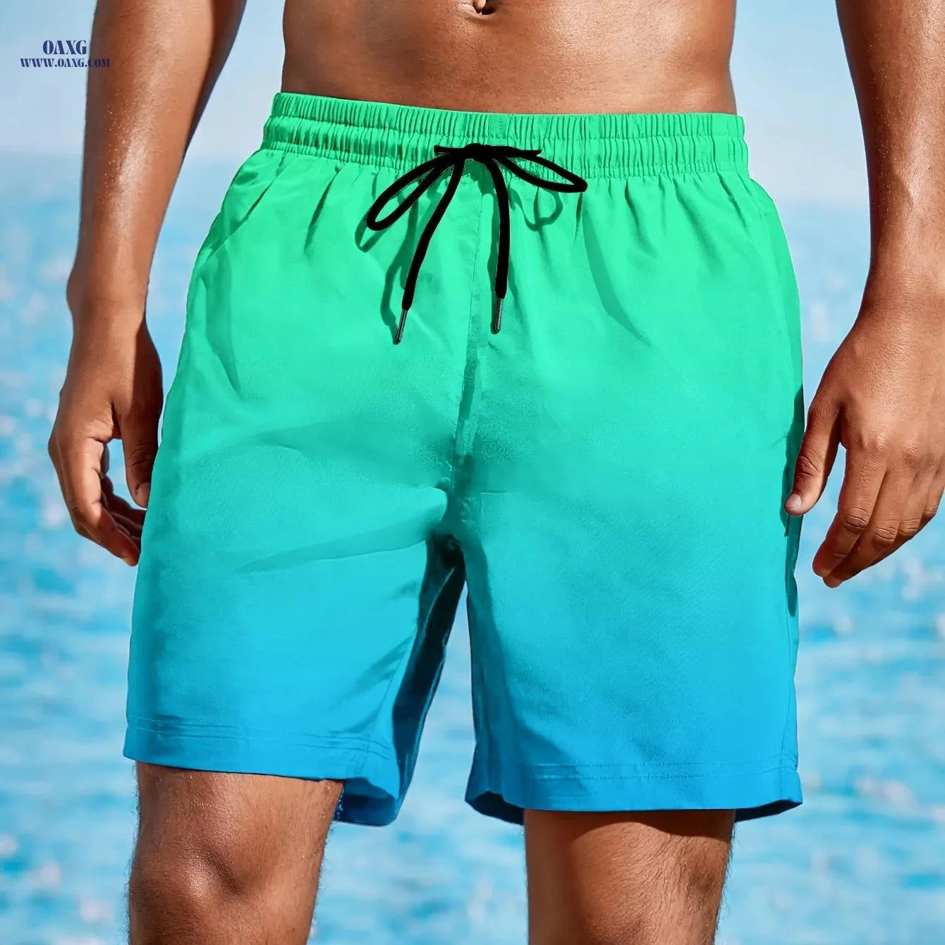Men's Beach Shorts - Gradient Digital Print, Casual Vacation Style   OAXG 