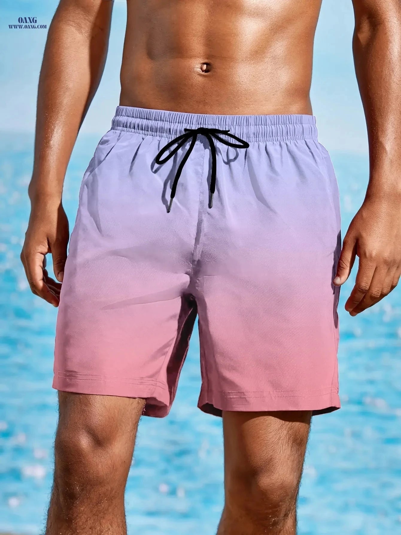 Men's Beach Shorts - Gradient Digital Print, Casual Vacation Style   OAXG Navy Color / FR S