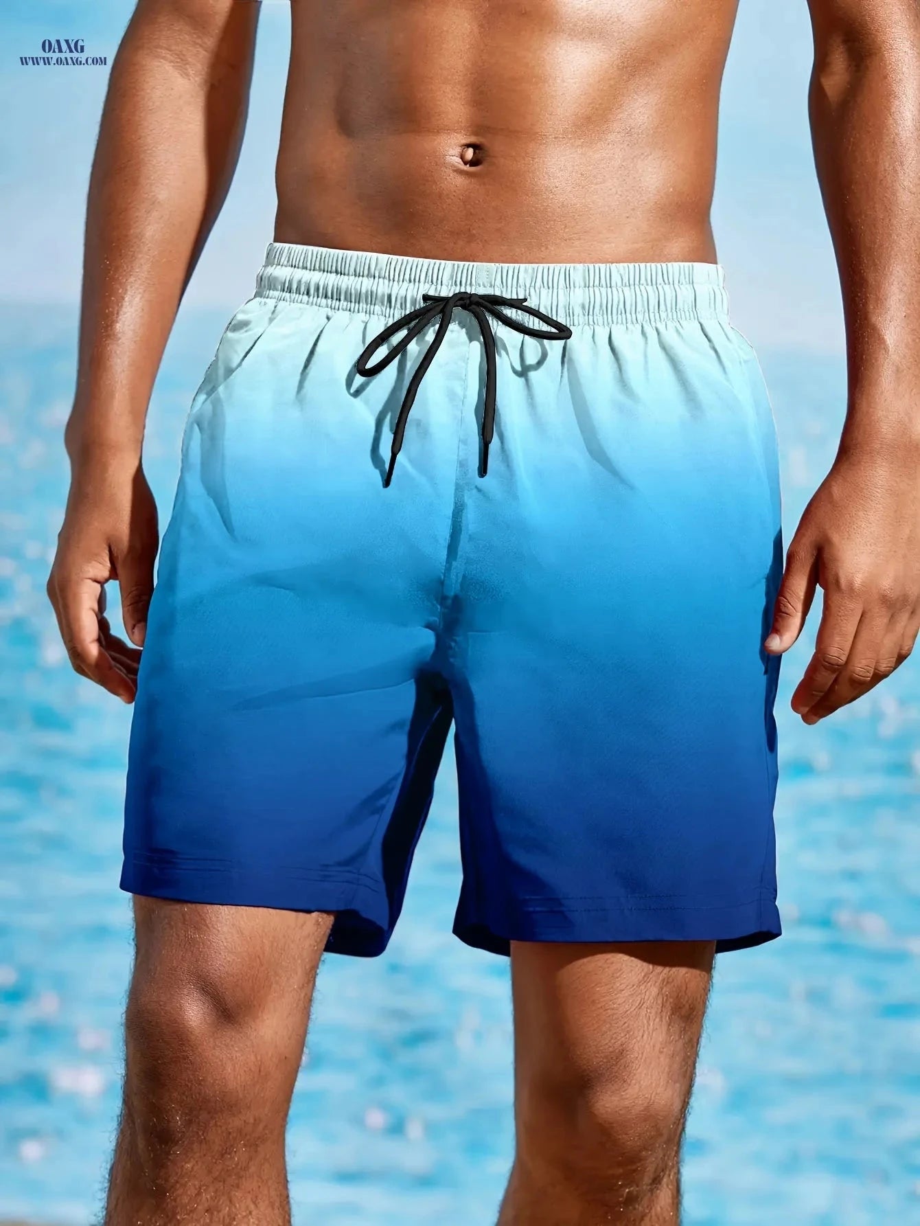 Men's Beach Shorts - Gradient Digital Print, Casual Vacation Style   OAXG Navy Color / FR S