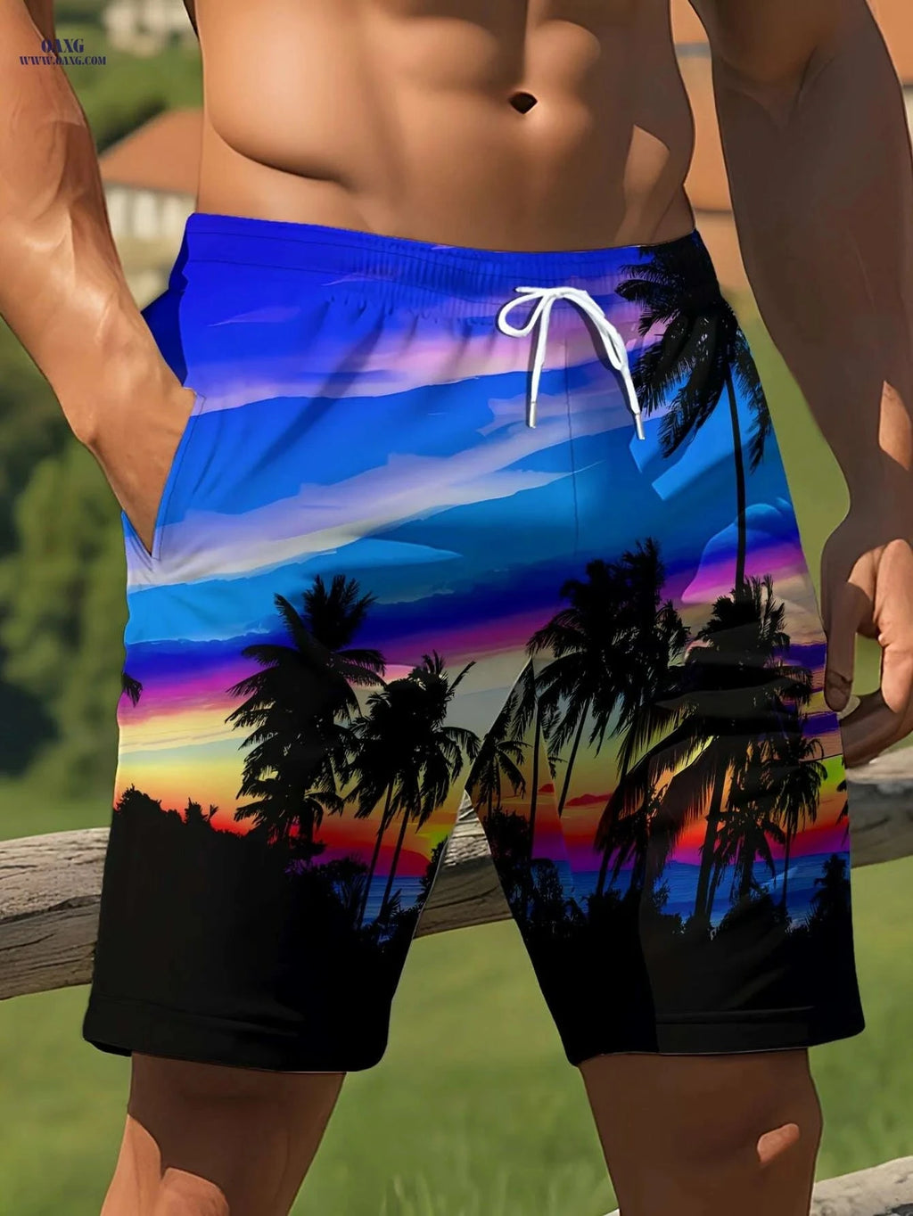Men's Beach Shorts - Quick-Drying Coconut Tree Print for Summer Fun   OAXG Mixed Color / S