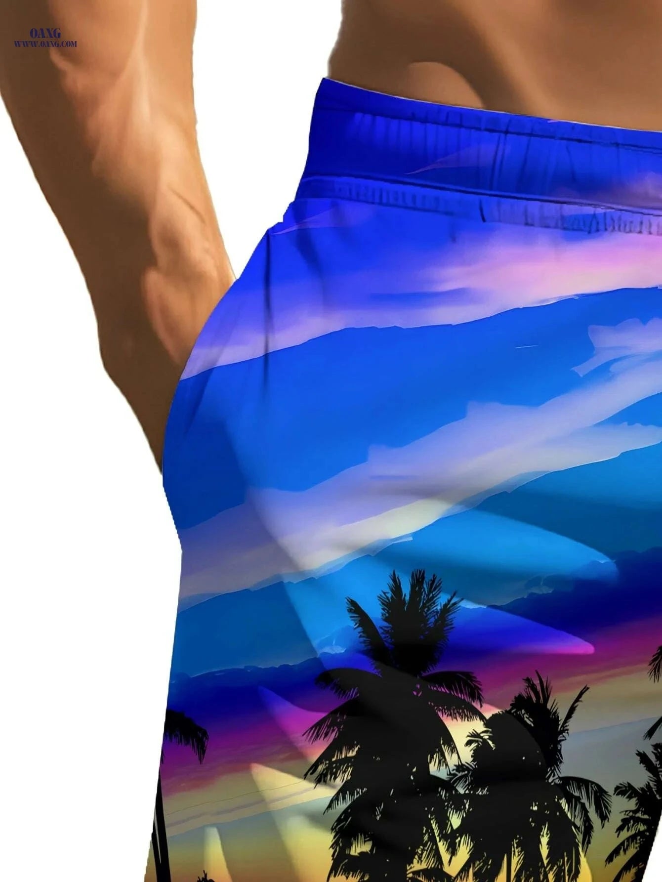 Men's Beach Shorts - Quick-Drying Coconut Tree Print for Summer Fun   OAXG Mixed Color / S