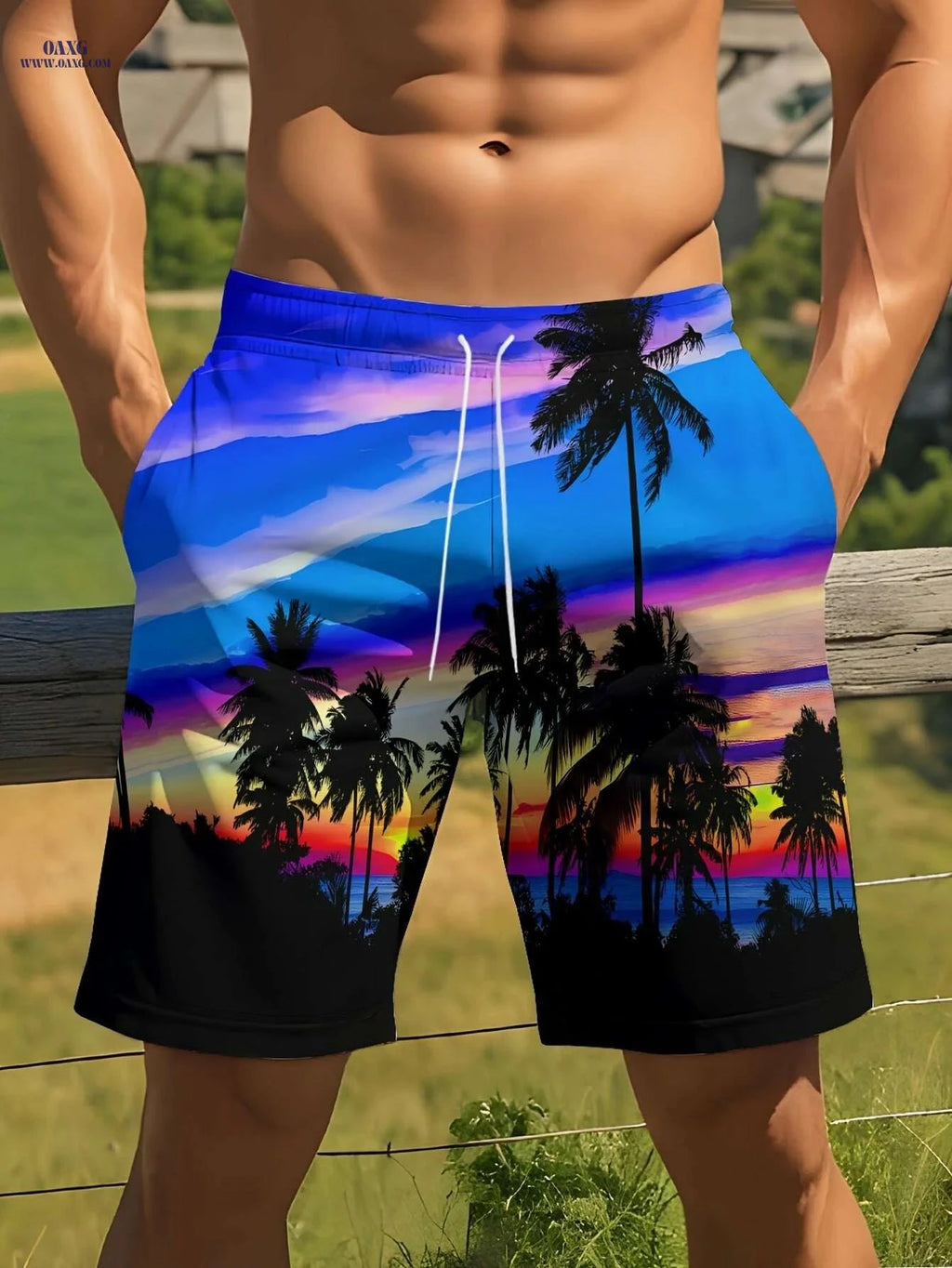 Men's Beach Shorts - Quick-Drying Coconut Tree Print for Summer Fun   OAXG Mixed Color / S
