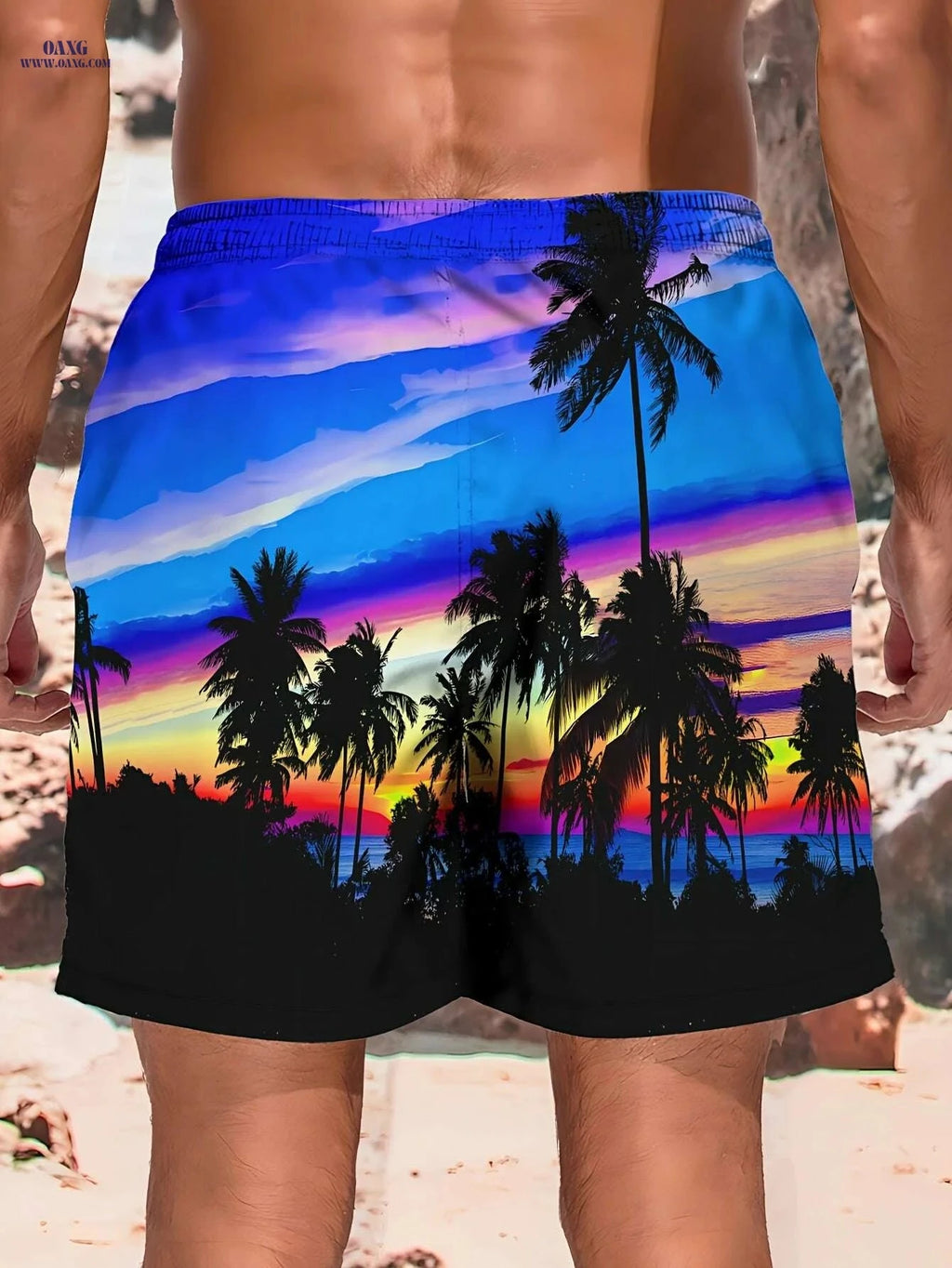 Men's Beach Shorts - Quick-Drying Coconut Tree Print for Summer Fun   OAXG Mixed Color / S