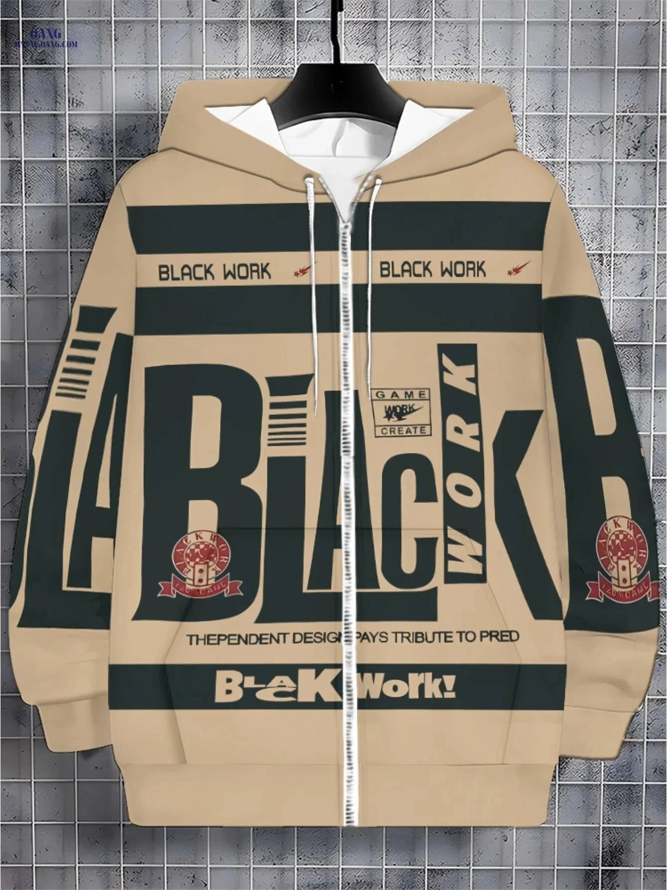 Men's Beige Zipper Hoodie - Soft Fabric, Graphic Design for Casual Wear   OAXG Multicolor / FR M