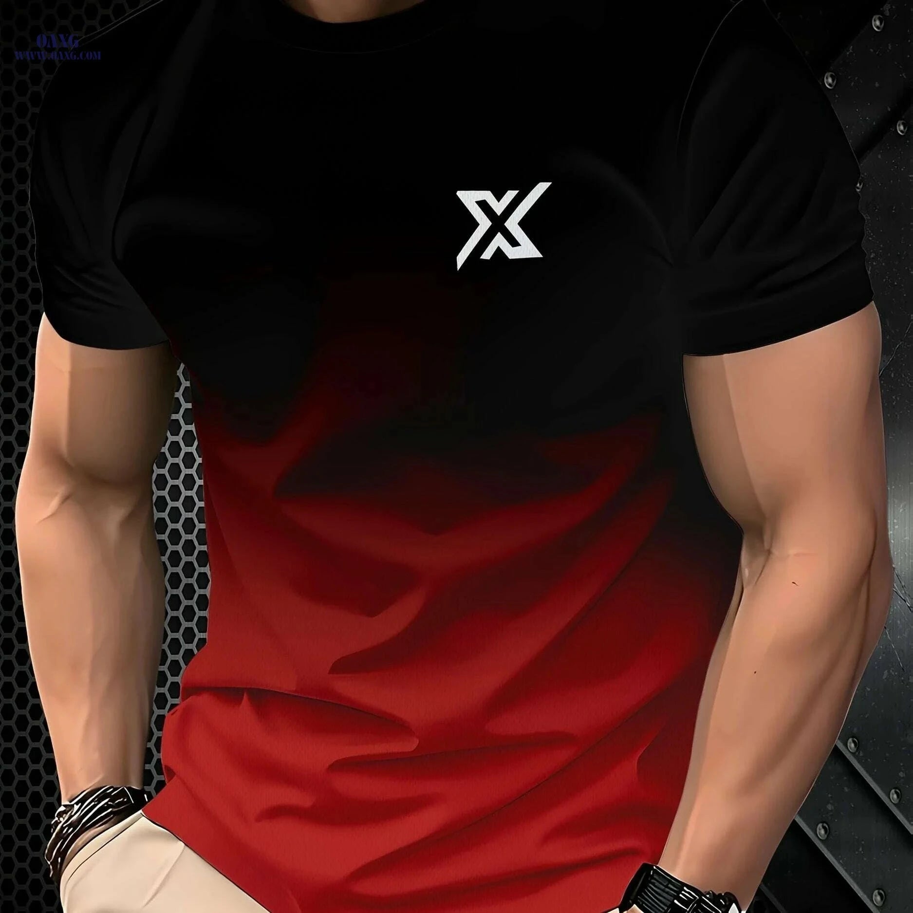 Men's Black and Red Gradient 3D Print T-Shirt - Casual Summer Wear   OAXG 