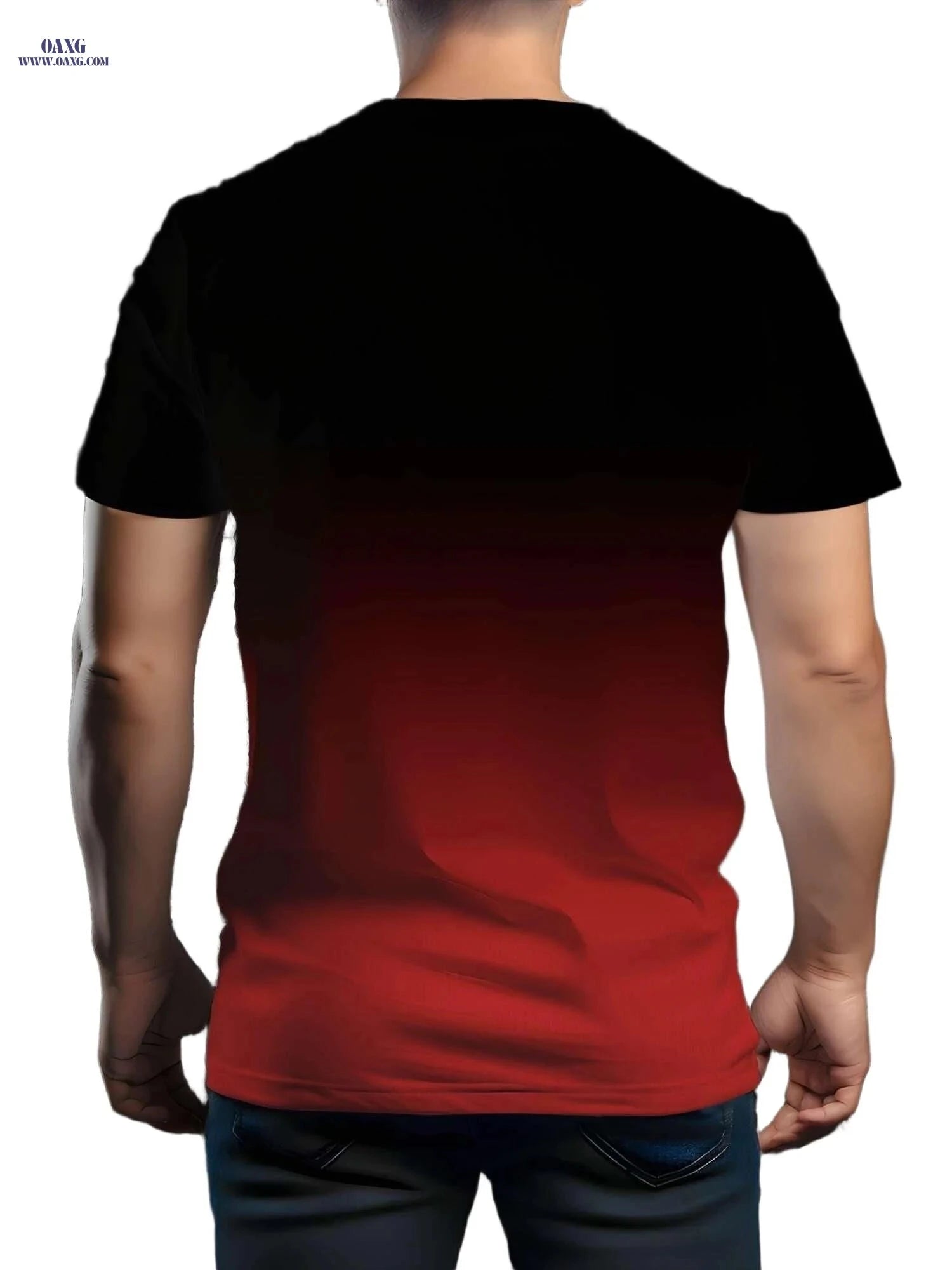 Men's Black and Red Gradient T-Shirt - Casual Short Sleeve Summer Wear   OAXG Mixed Color / S