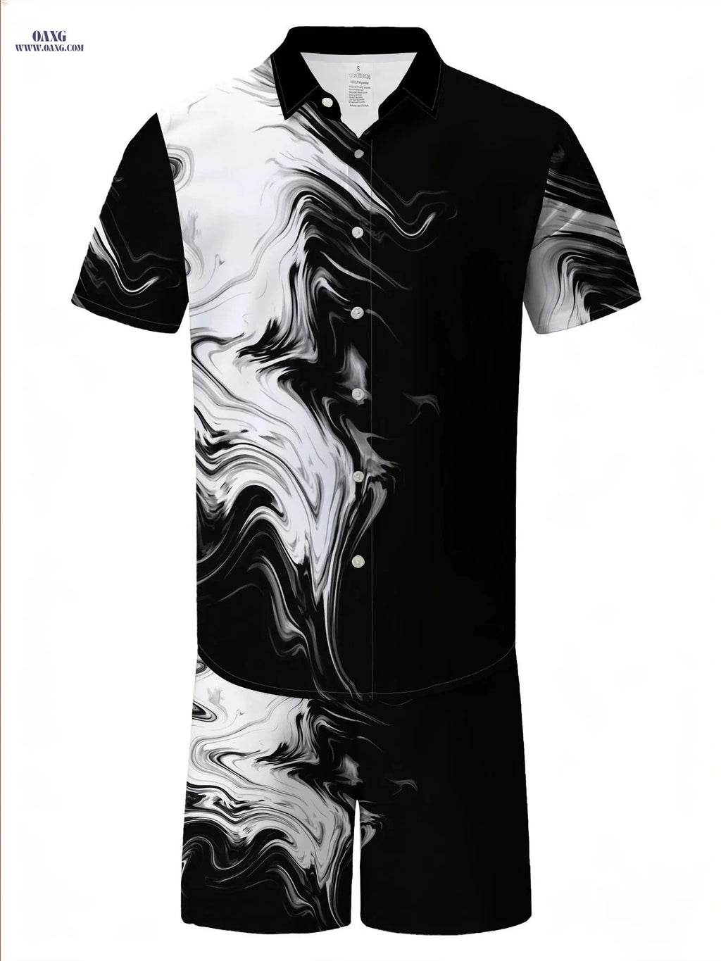 Men's Black and White Abstract Print Shirt Pants Set - Lightweight Summer   OAXG 