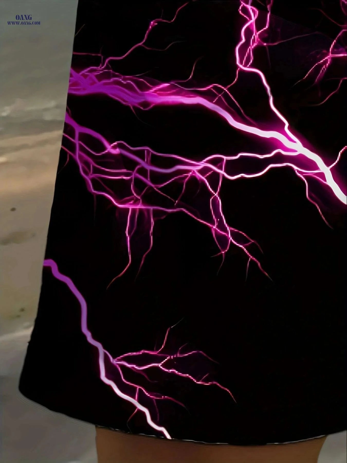 Men's Black Beach Shorts - Vibrant Pink Lightning Bolt Print   OAXG 