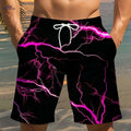 Men's Black Beach Shorts - Vibrant Pink Lightning Bolt Print   OAXG Black / S