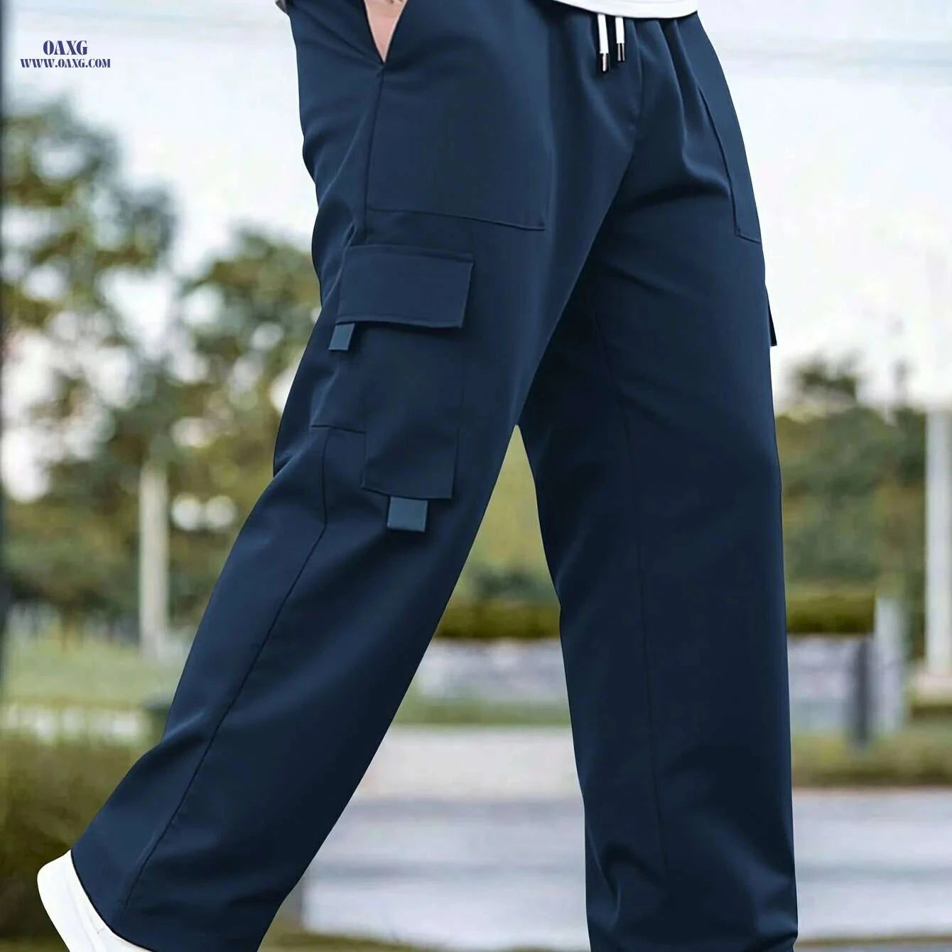 Men's Black Cargo Pants - Loose Fit, Drawstring Waist for Streetwear   OAXG Dark Gray / XS