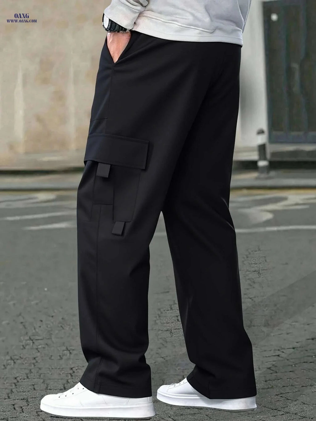 Men's Black Cargo Pants - Loose Fit, Drawstring Waist for Streetwear   OAXG Dark Gray / XS