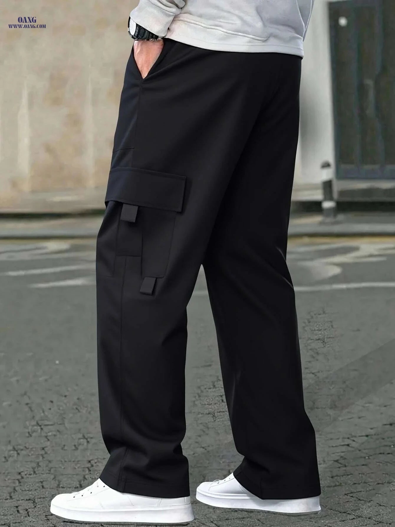 Men's Black Cargo Pants - Loose Fit, Drawstring Waist for Streetwear   OAXG Dark Gray / XS