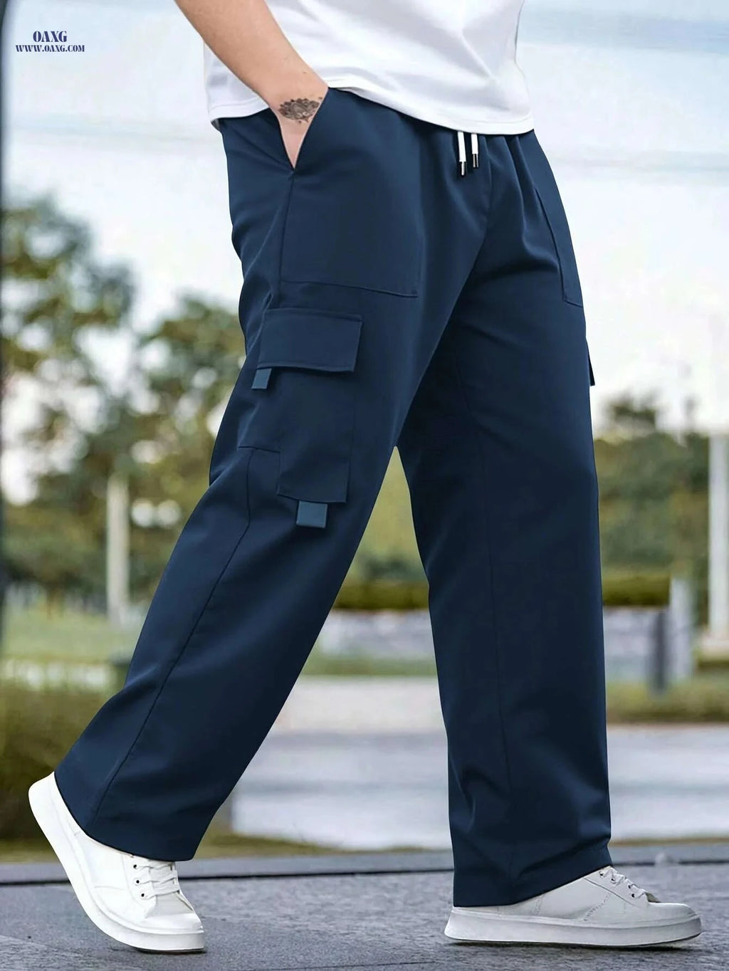 Men's Black Cargo Pants - Loose Fit, Drawstring Waist for Streetwear   OAXG Dark Gray / XS