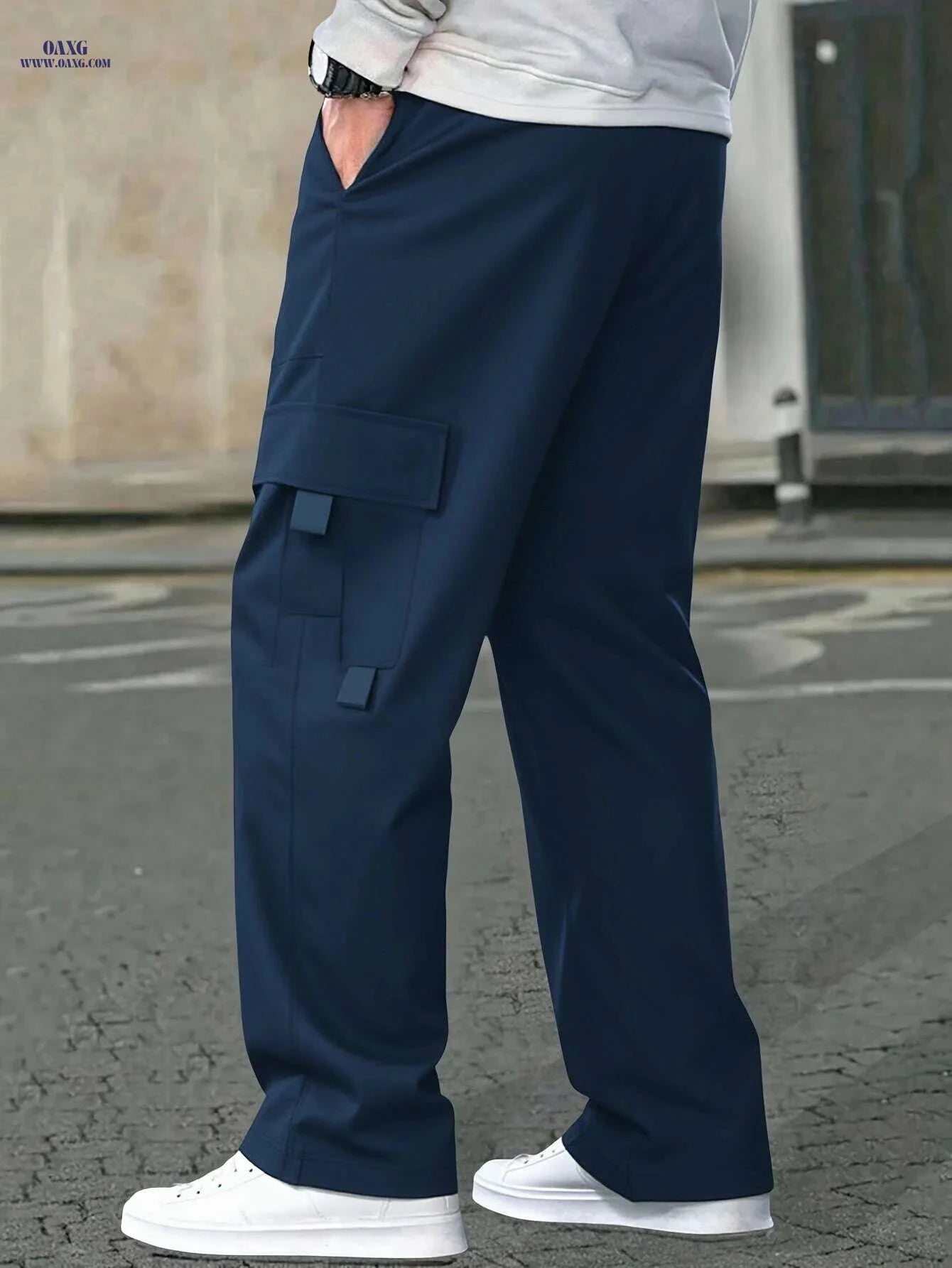 Men's Black Cargo Pants - Loose Fit, Drawstring Waist for Streetwear   OAXG Dark Gray / XS