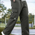 Men's Black Cargo Pants - Loose Fit, Drawstring Waist for Streetwear   OAXG 
