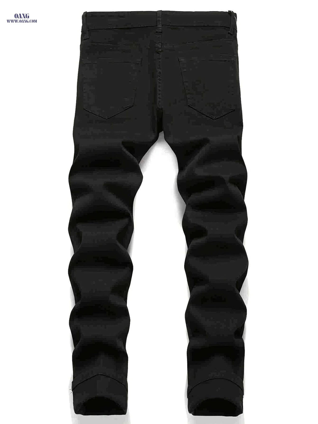 Men's Black Elastic Patch Jeans - Stylish Casual Motorcycle Pants   OAXG 