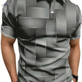 Men's Black & Golden Geometric Print Shirt - Stylish Short Sleeve Casual   OAXG 
