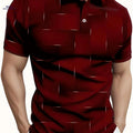 Men's Black & Golden Geometric Print Shirt - Stylish Short Sleeve Casual   OAXG 