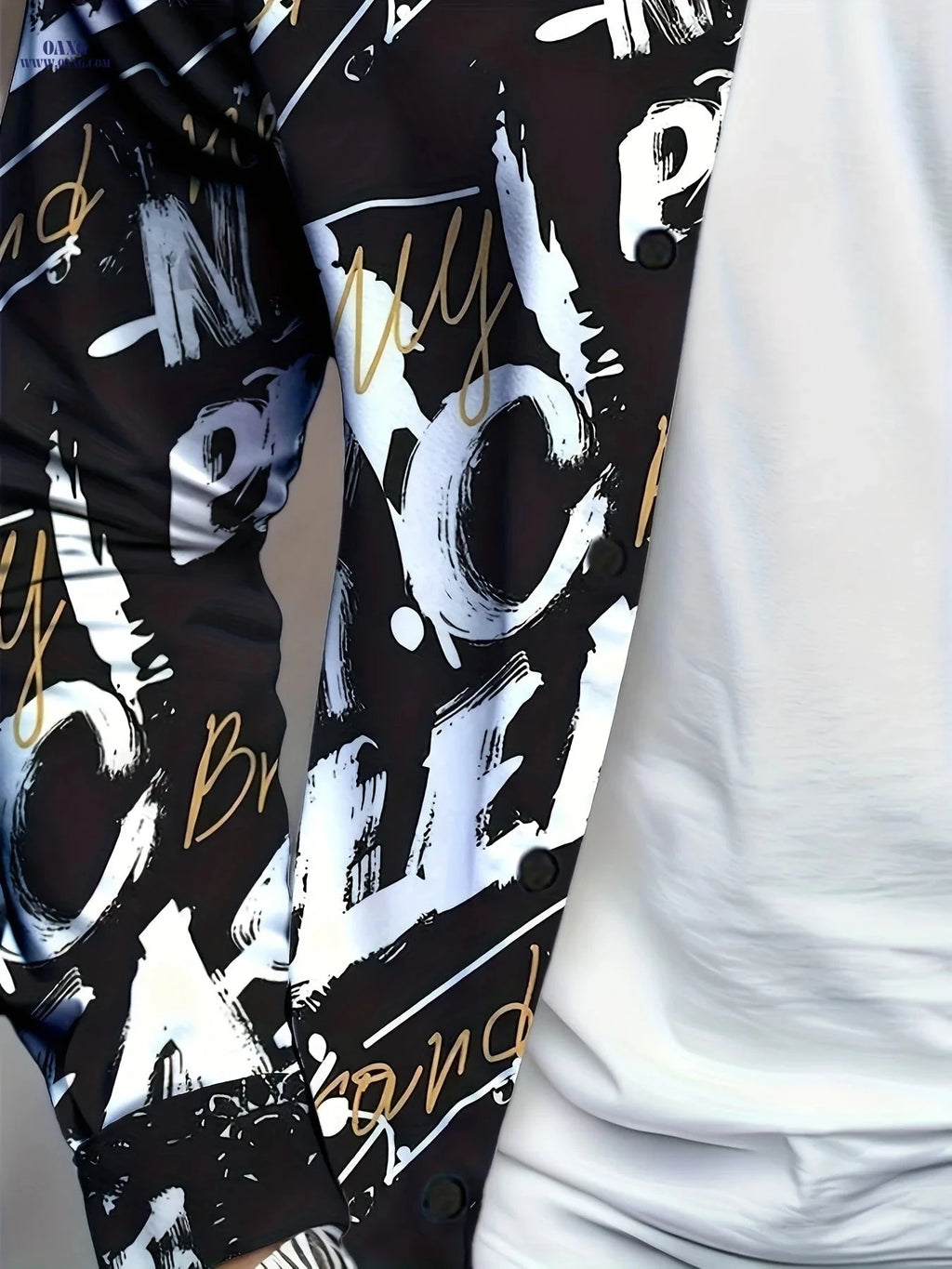 Men's Black Golden Graffiti Shirt - Trendy Urban Party Style   OAXG cs325 / FR S