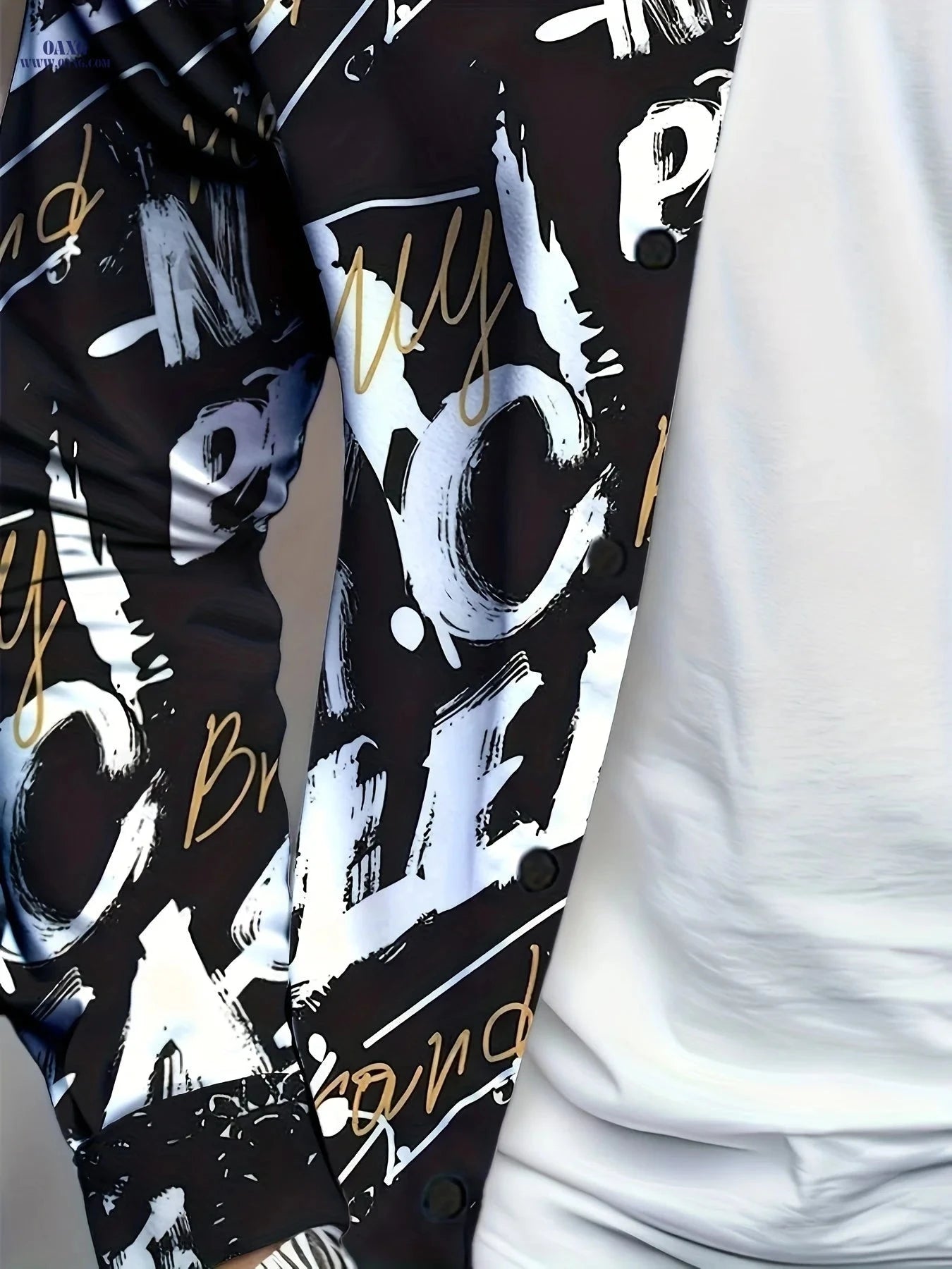 Men's Black Golden Graffiti Shirt - Trendy Urban Party Style   OAXG cs325 / FR S