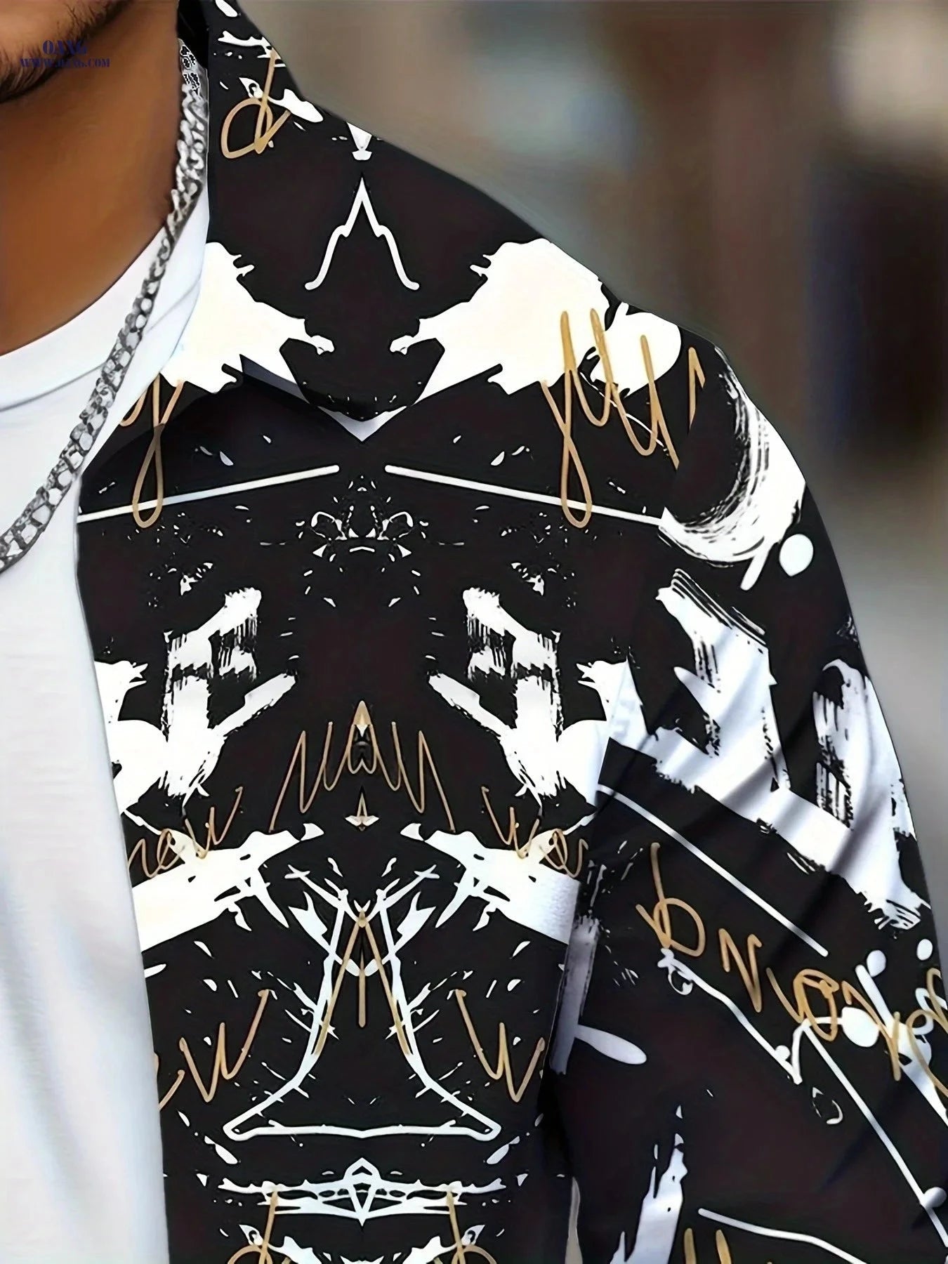Men's Black Golden Graffiti Shirt - Trendy Urban Party Style   OAXG cs325 / FR S