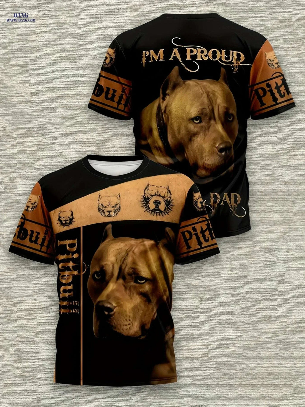 Men's Black Golden Pitbull Graphic T-Shirt - Casual Lightweight Tee   OAXG 