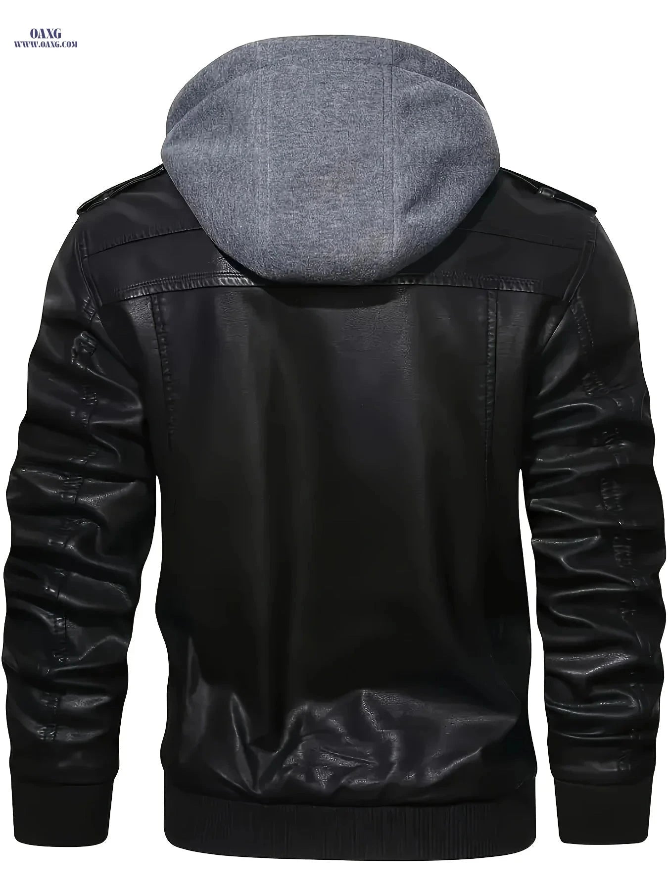Men's Black Hooded Jacket - Casual Full-Zip, Polyester Lining   OAXG 