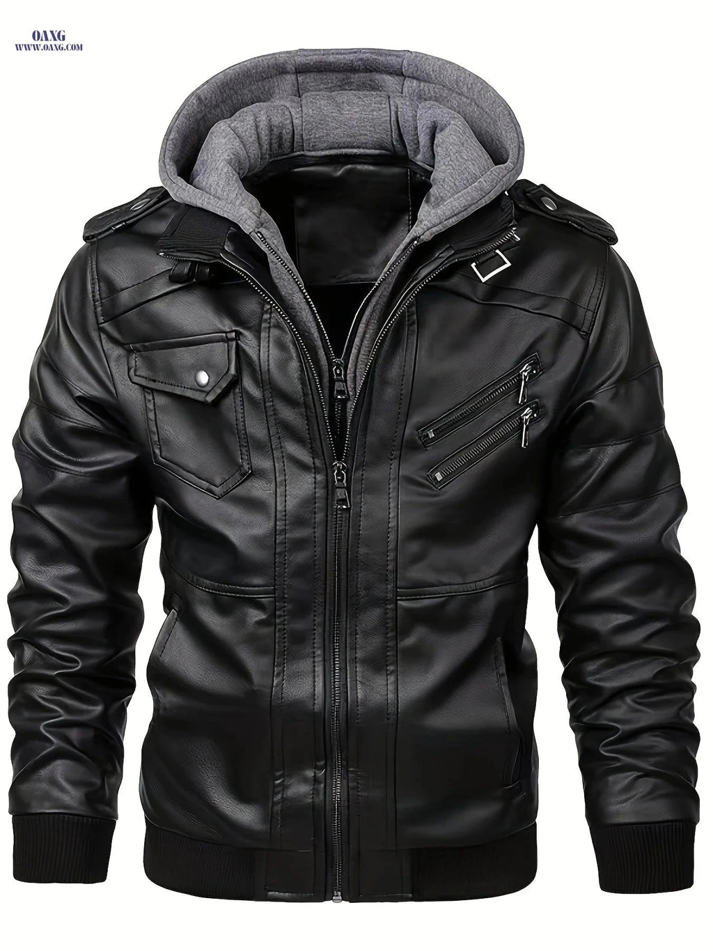 Men's Black Hooded Jacket - Casual Full-Zip, Polyester Lining   OAXG Black / FR S