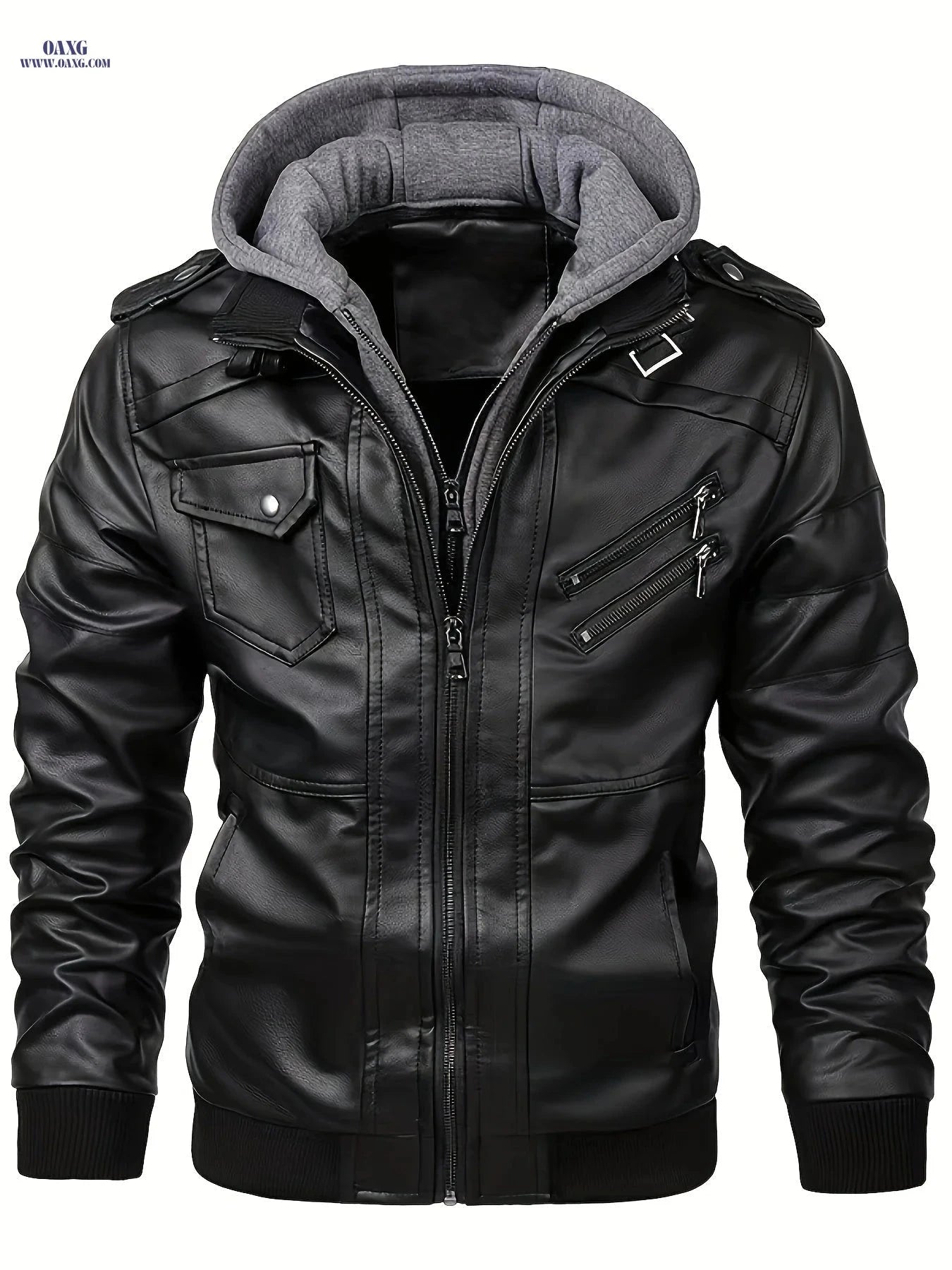 Men's Black Hooded Jacket - Casual Full-Zip, Polyester Lining   OAXG Black / FR S