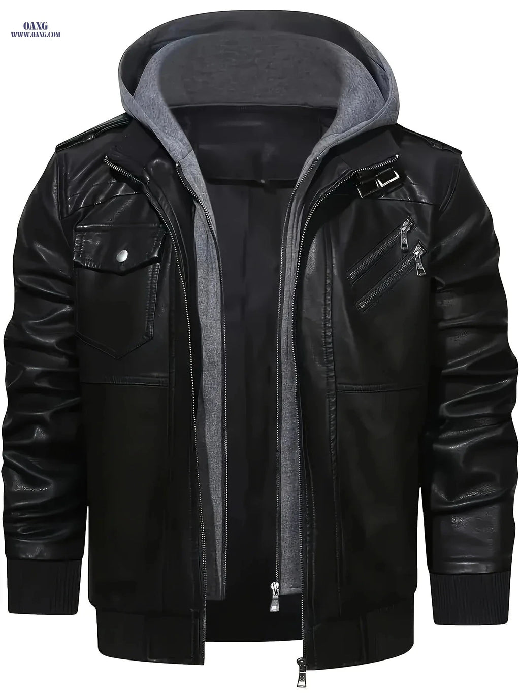 Men's Black Hooded Jacket - Casual Full-Zip, Polyester Lining   OAXG Black / FR S