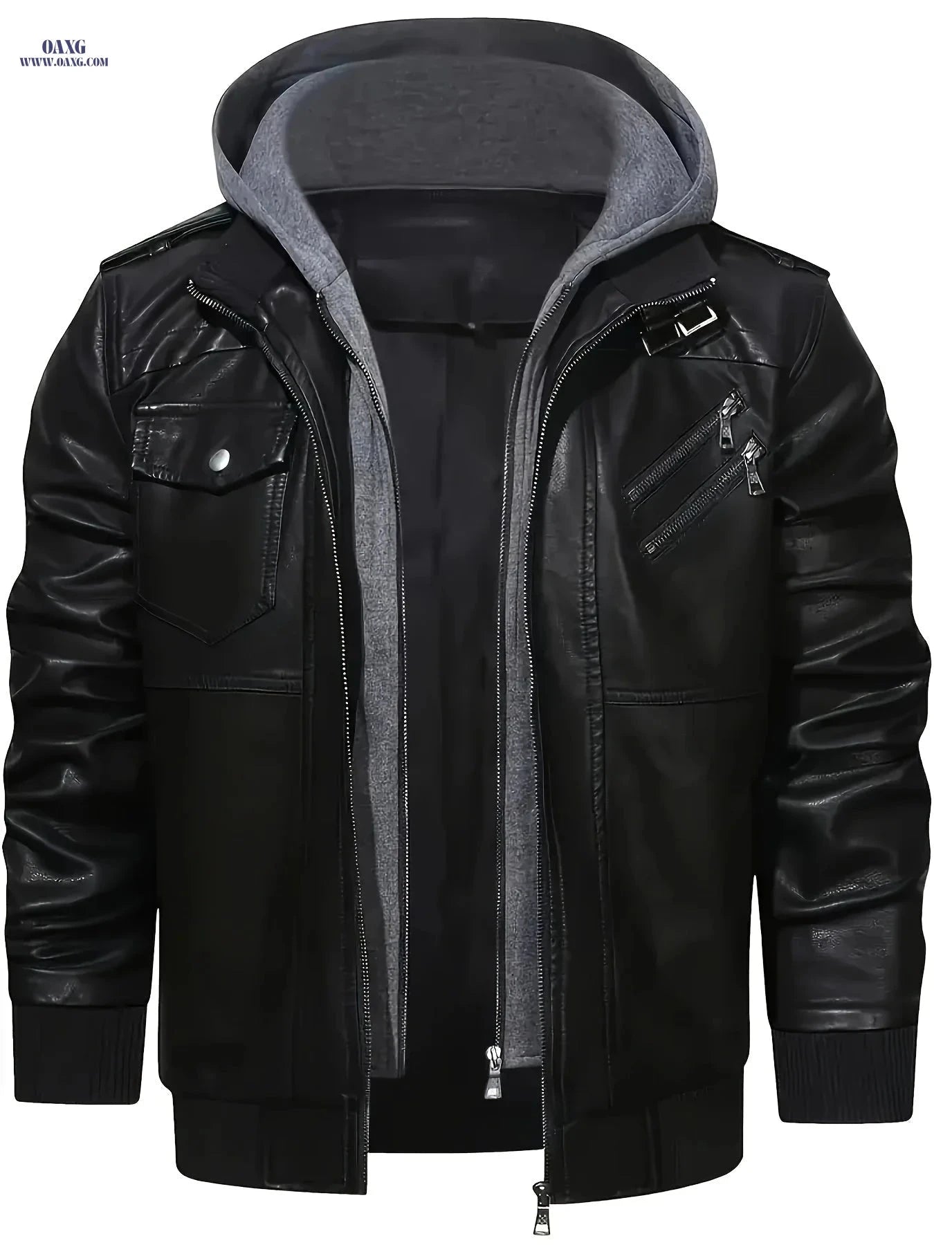 Men's Black Hooded Jacket - Casual Full-Zip, Polyester Lining   OAXG Black / FR S