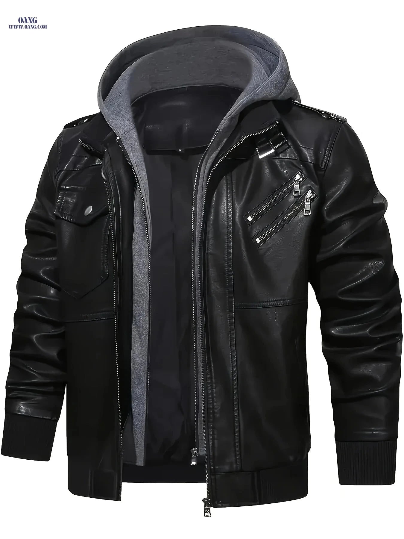 Men's Black Hooded Jacket - Casual Full-Zip, Polyester Lining   OAXG Black / FR S