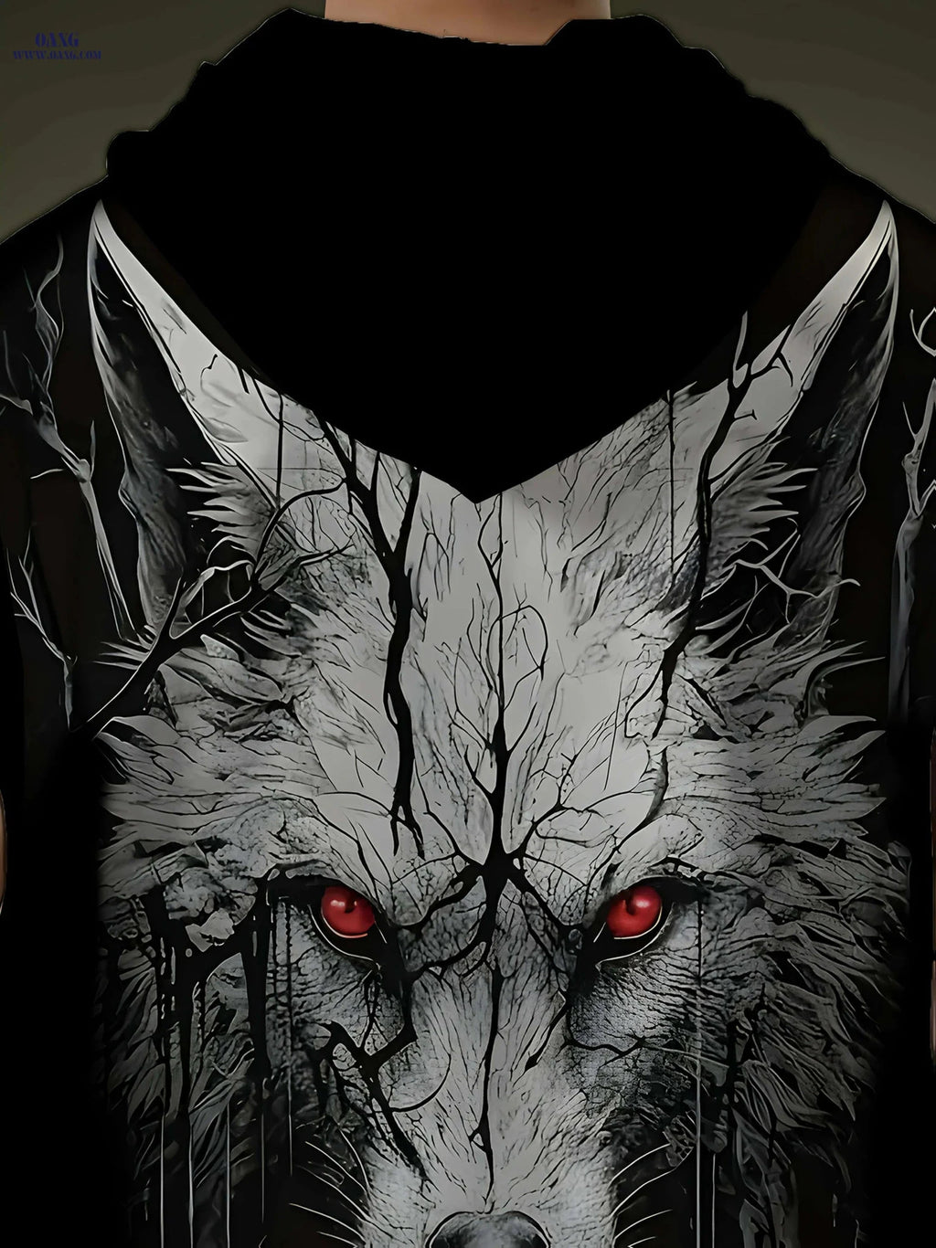 Men's Black Hooded Tank Top - Casual Loose Fit with Wolf Print   OAXG Black / M