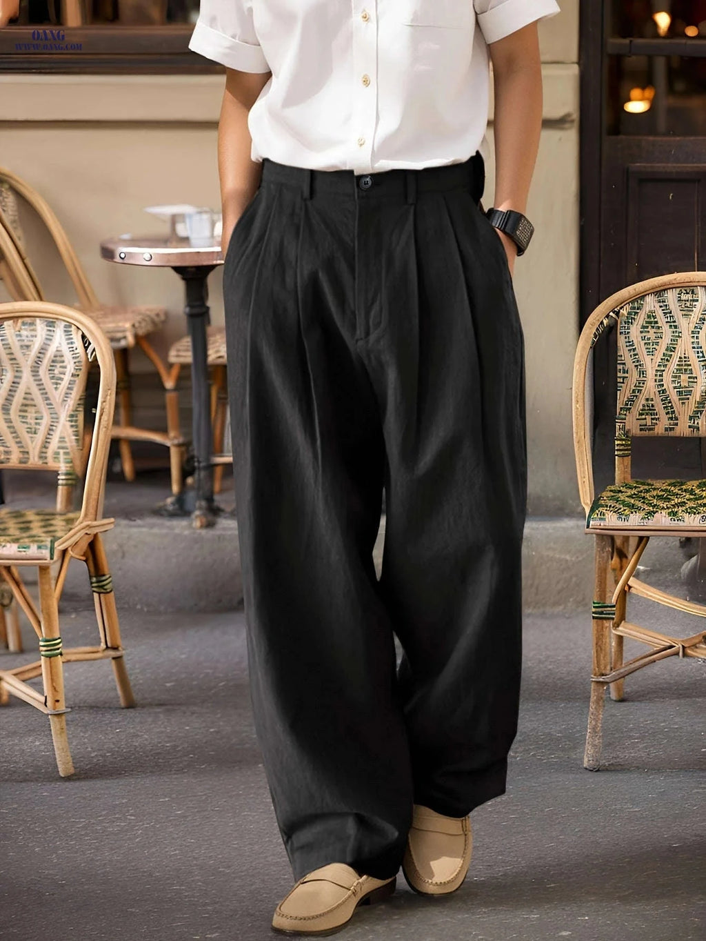 Men's Black Linen Pants - Loose Fit, Straight Leg for All Seasons   OAXG 