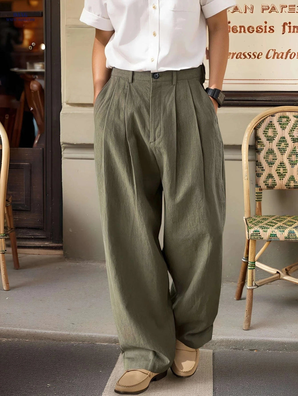 Men's Black Linen Pants - Loose Fit, Straight Leg for All Seasons   OAXG 