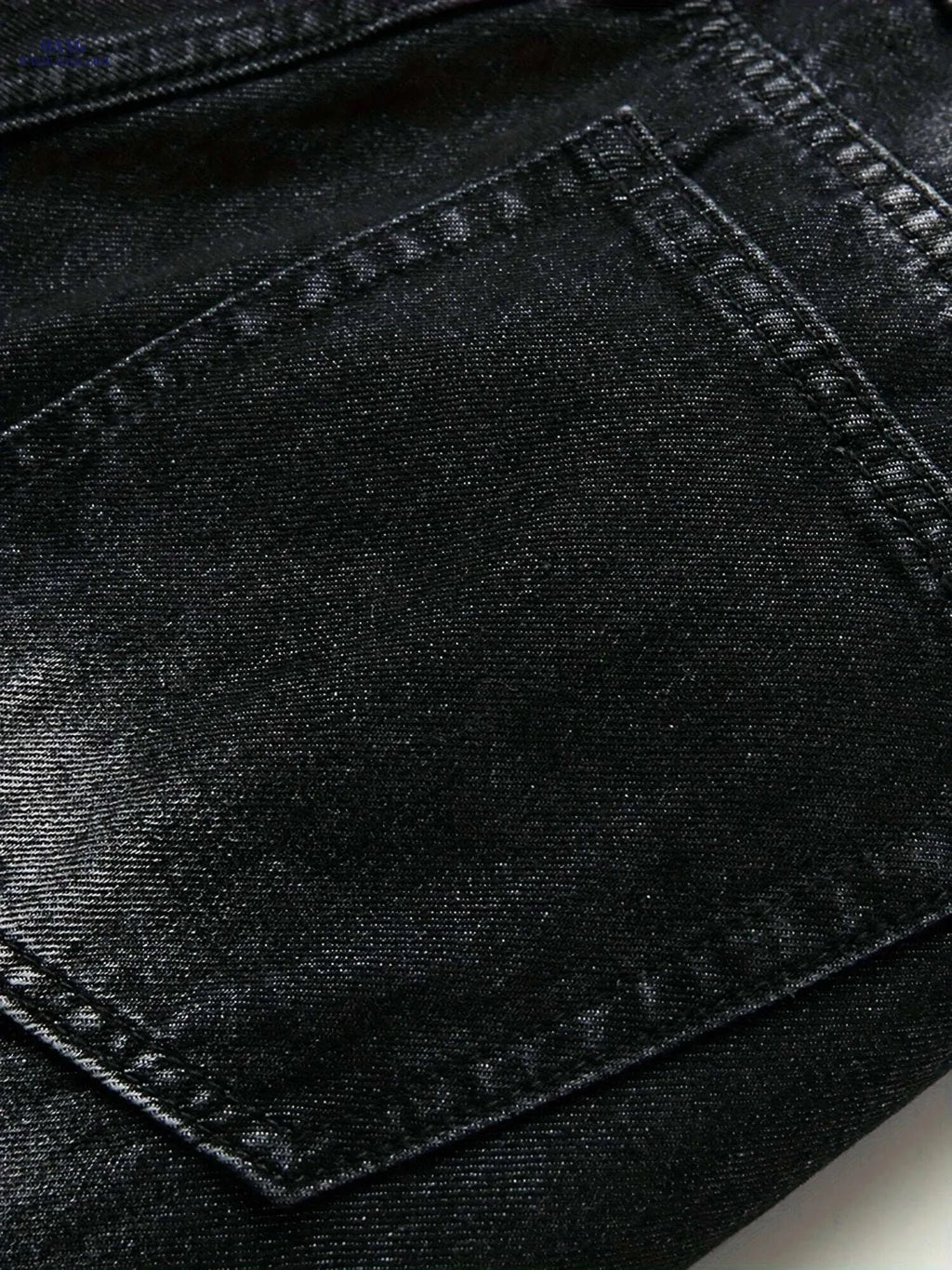 Men's Black Ripped Jeans - Regular Fit Tapered Distressed Denim   OAXG 