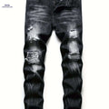 Men's Black Ripped Jeans - Regular Fit Tapered Distressed Denim   OAXG Black / 28