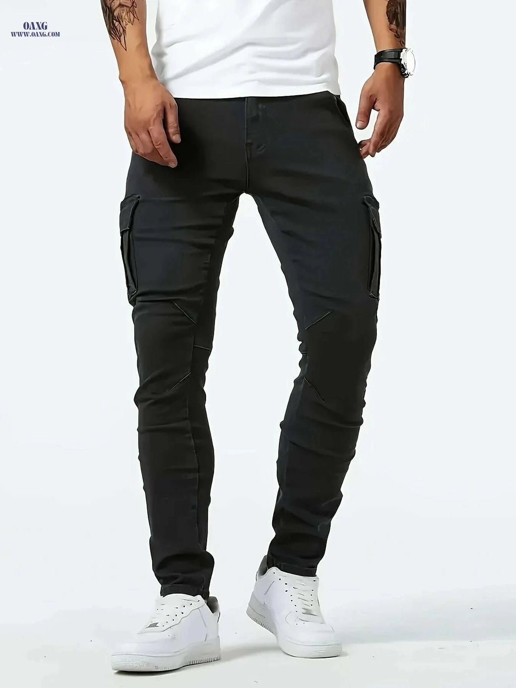 Men's Black Slim-Fit Stretch Jeans - All-Season Casual Wear   OAXG Black / S