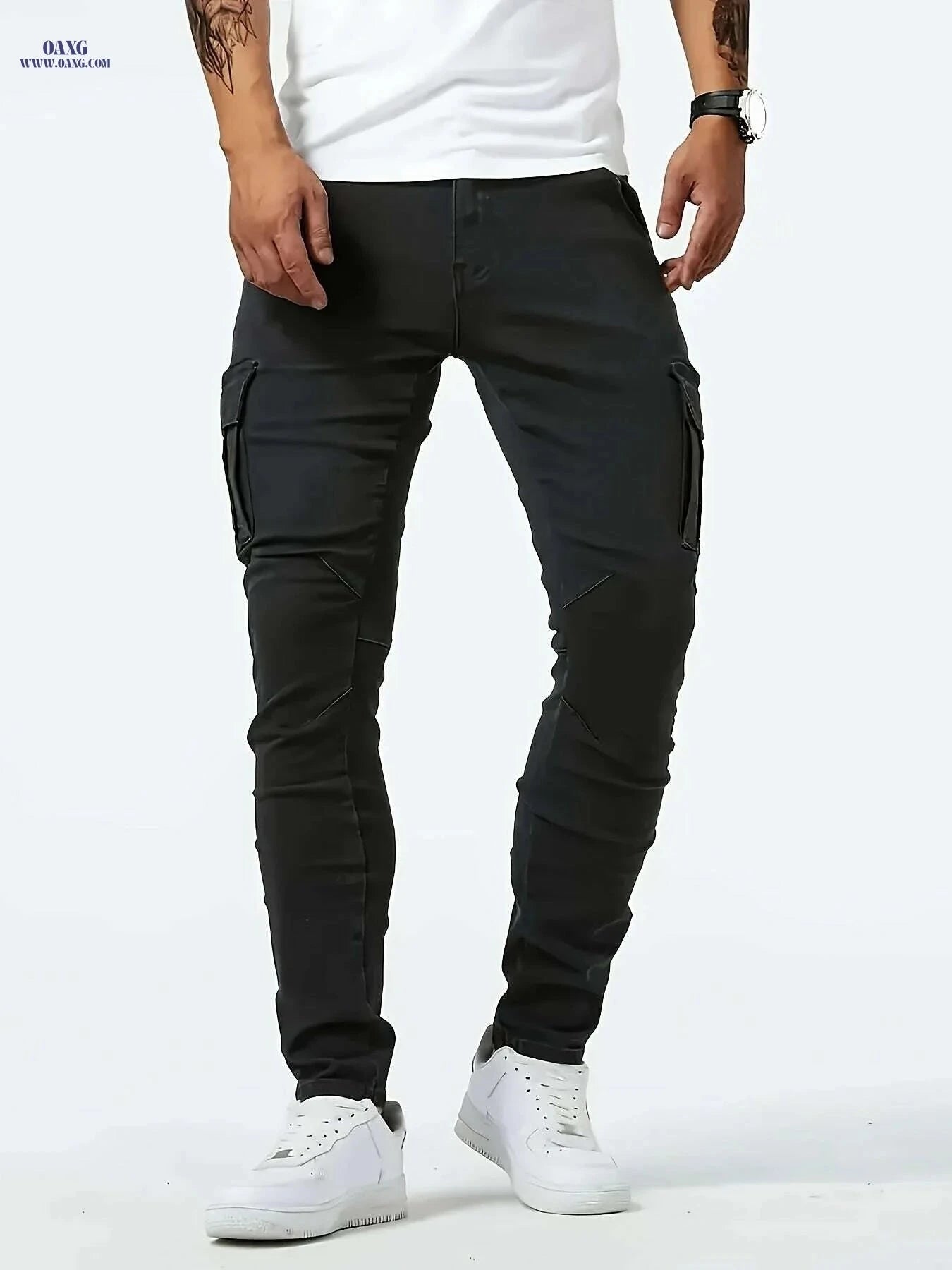 Men's Black Slim-Fit Stretch Jeans - All-Season Casual Wear   OAXG Black / S