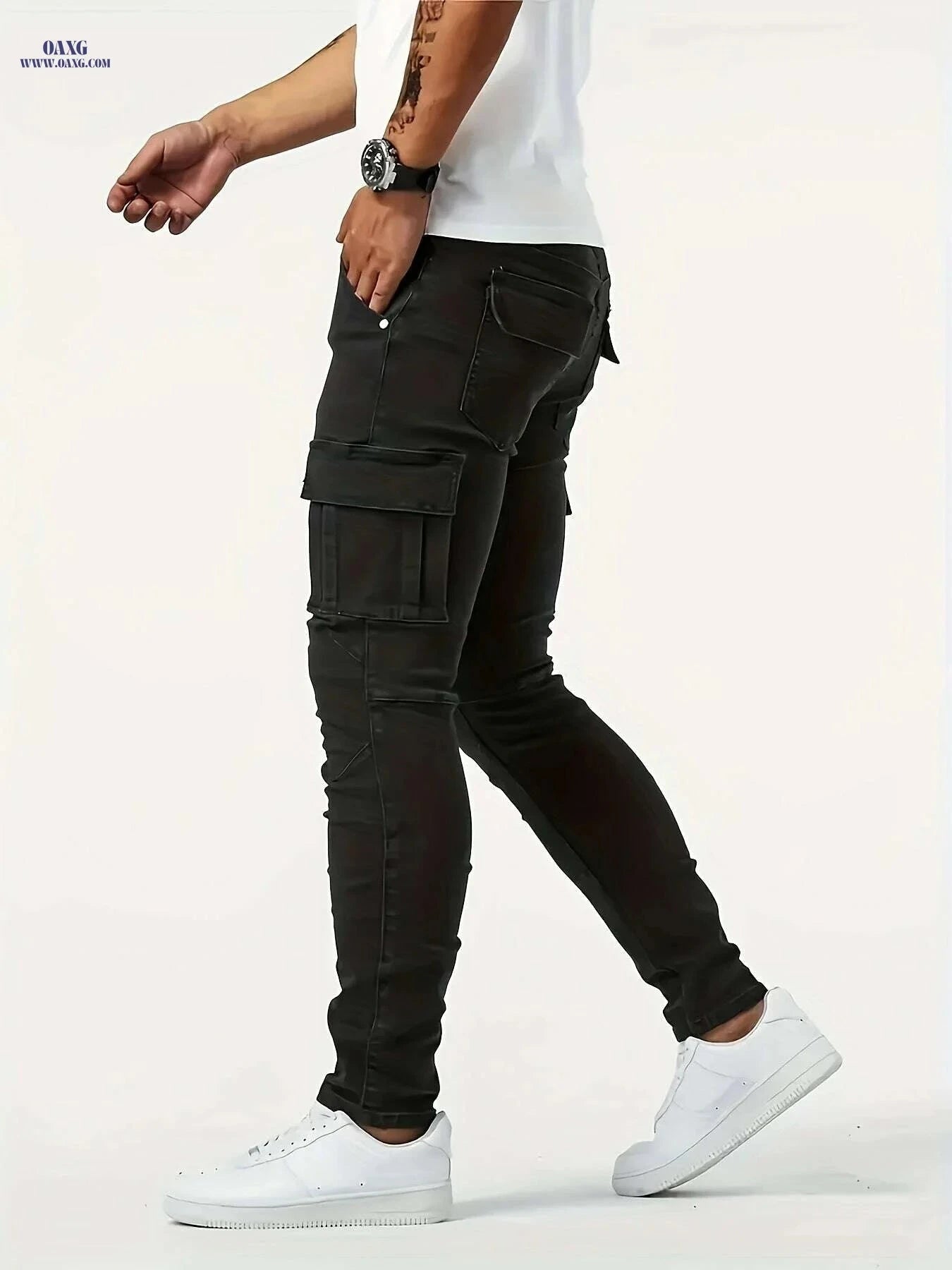 Men's Black Slim-Fit Stretch Jeans - All-Season Casual Wear   OAXG Black / S