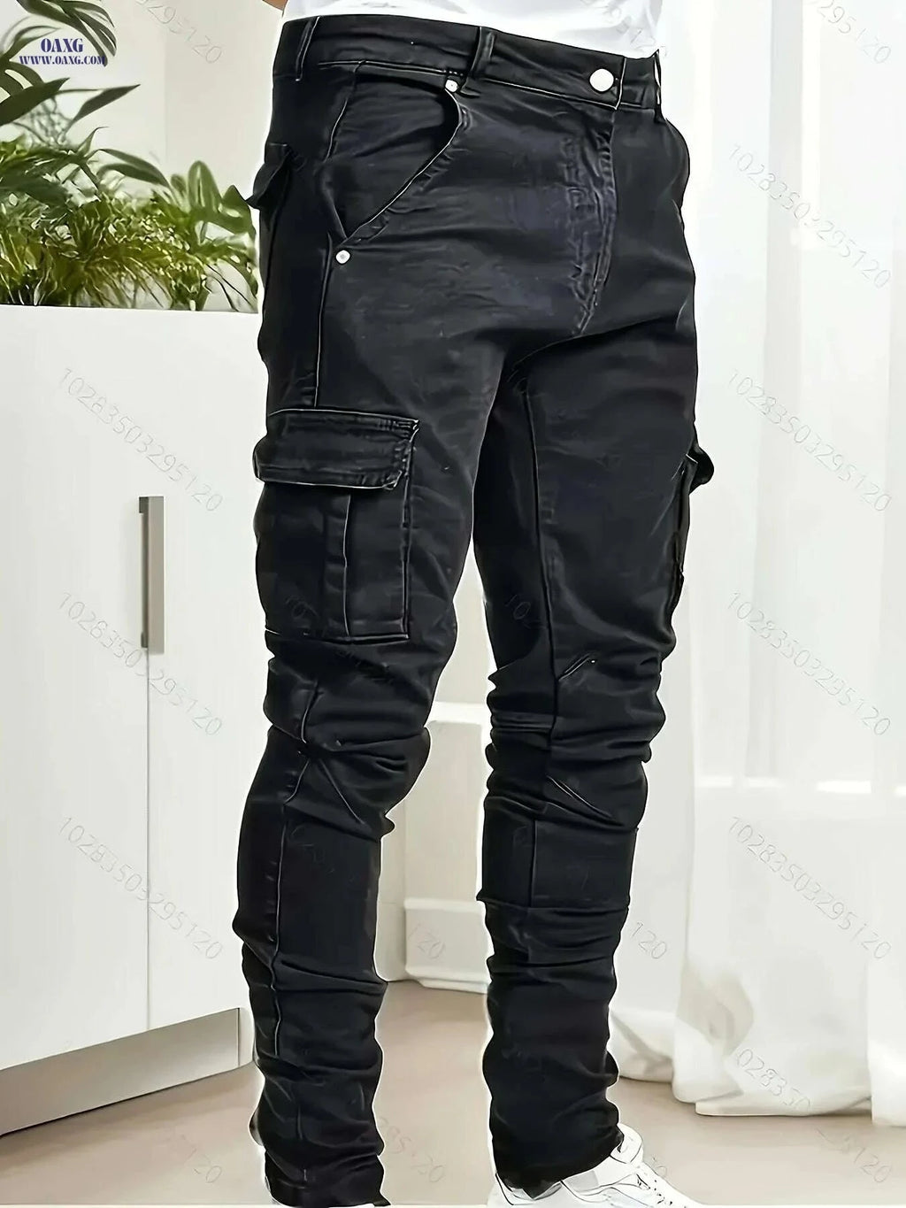 Men's Black Slim-Fit Stretch Jeans - All-Season Casual Wear   OAXG Black / S