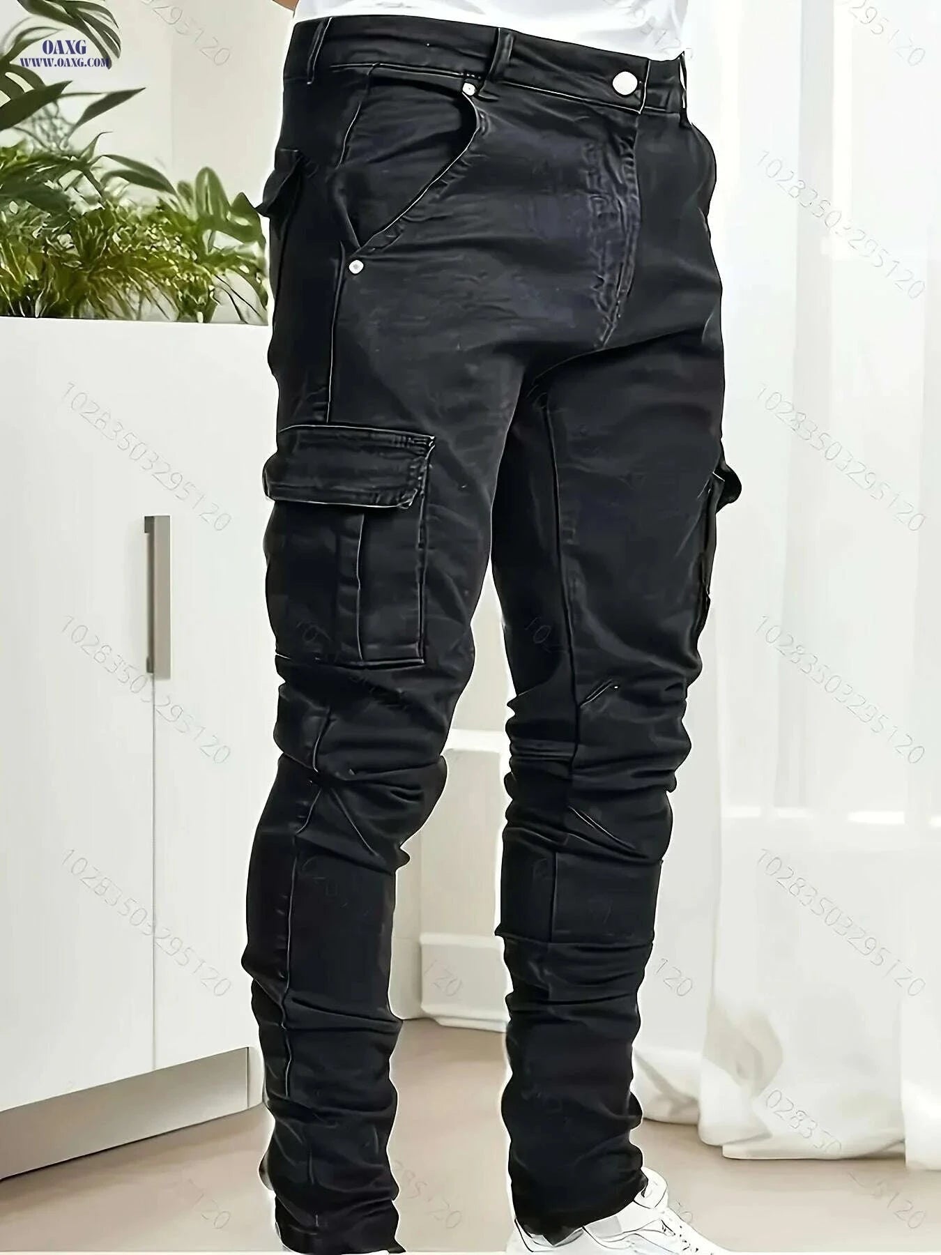 Men's Black Slim-Fit Stretch Jeans - All-Season Casual Wear   OAXG Black / S
