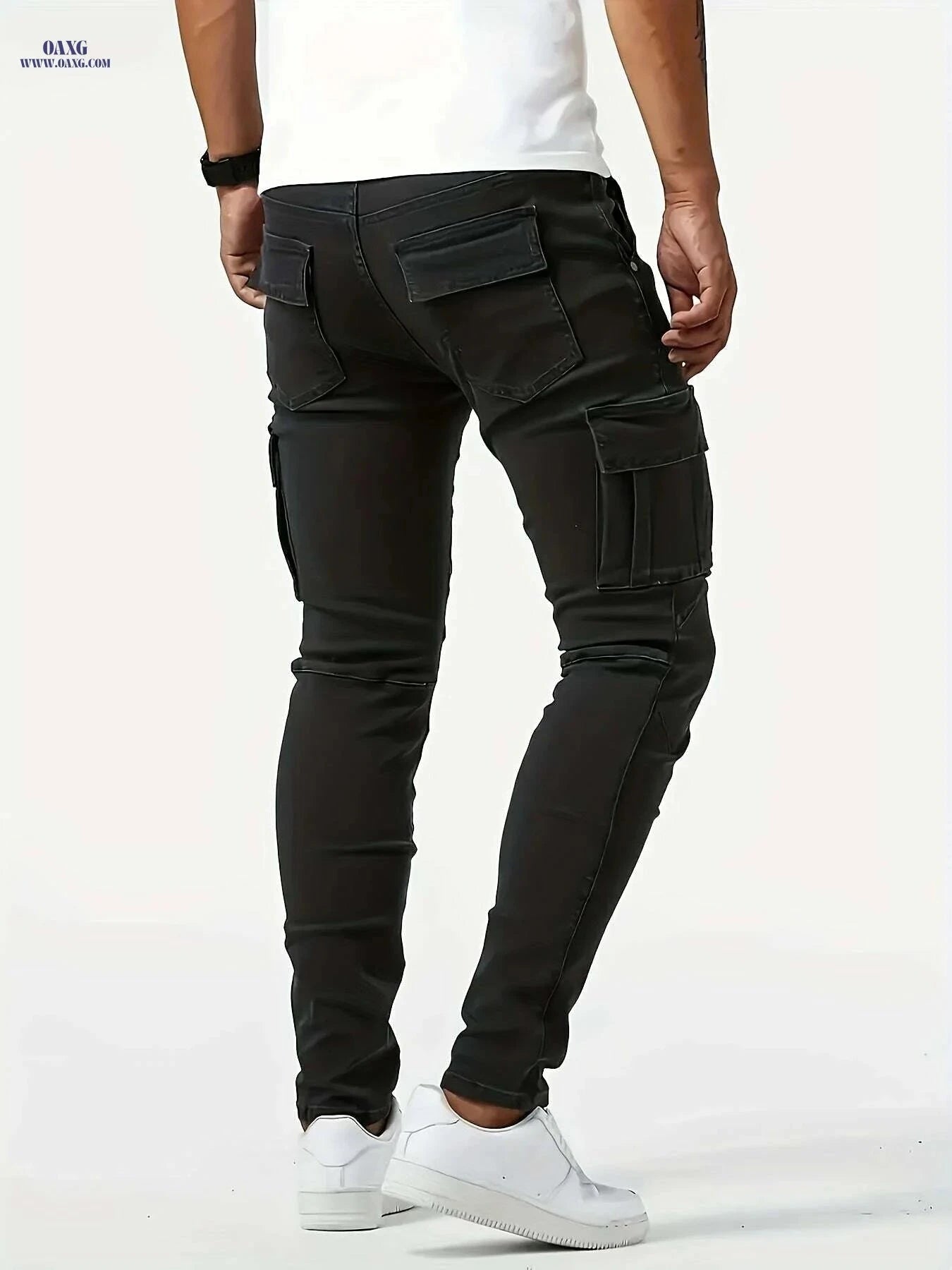 Men's Black Slim-Fit Stretch Jeans - All-Season Casual Wear   OAXG 