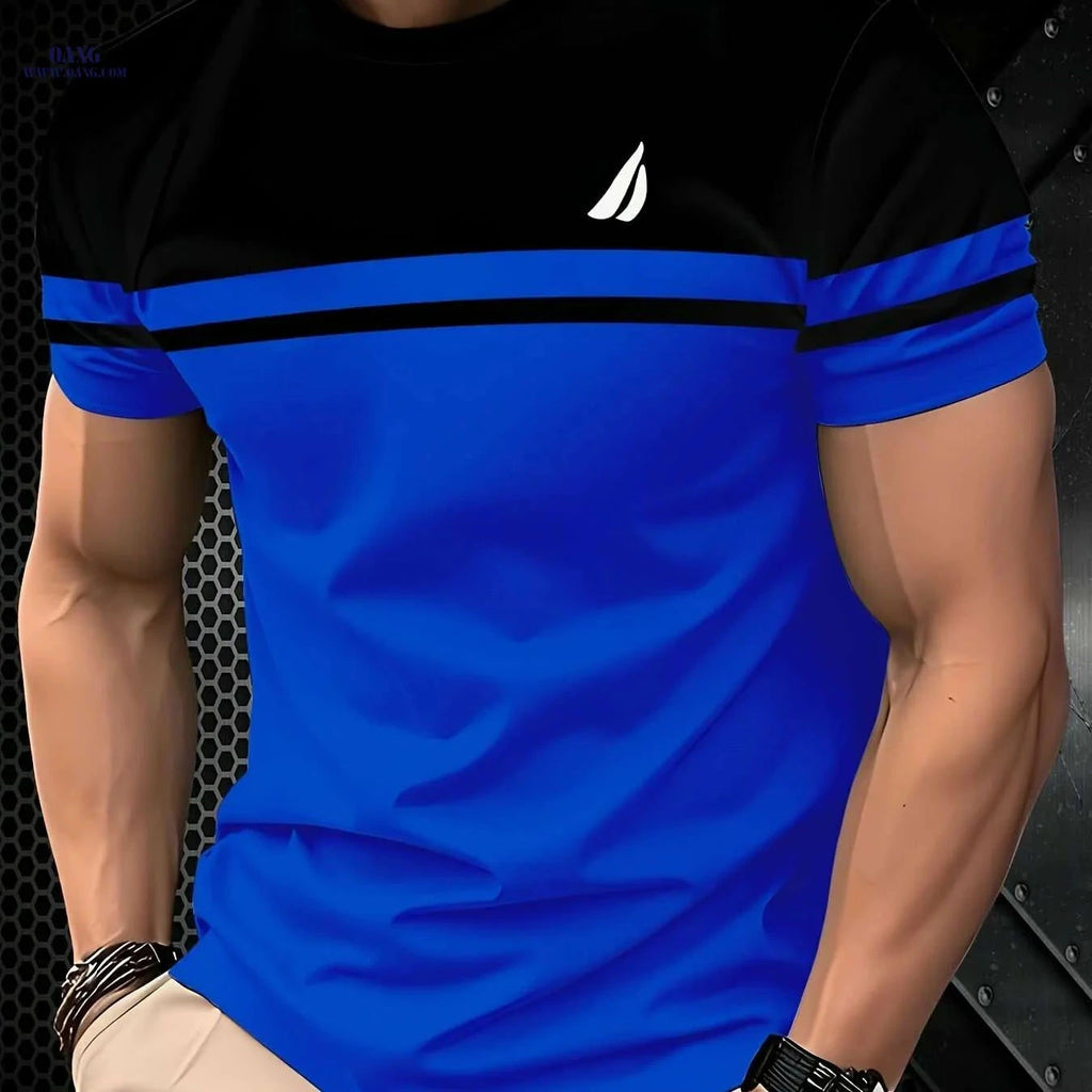 Men's Blue & Black Striped 3D Graphic Tee - Quick-Dry & Breathable   OAXG Mixed Color / S