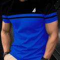 Men's Blue & Black Striped 3D Graphic Tee - Quick-Dry & Breathable   OAXG Mixed Color / S
