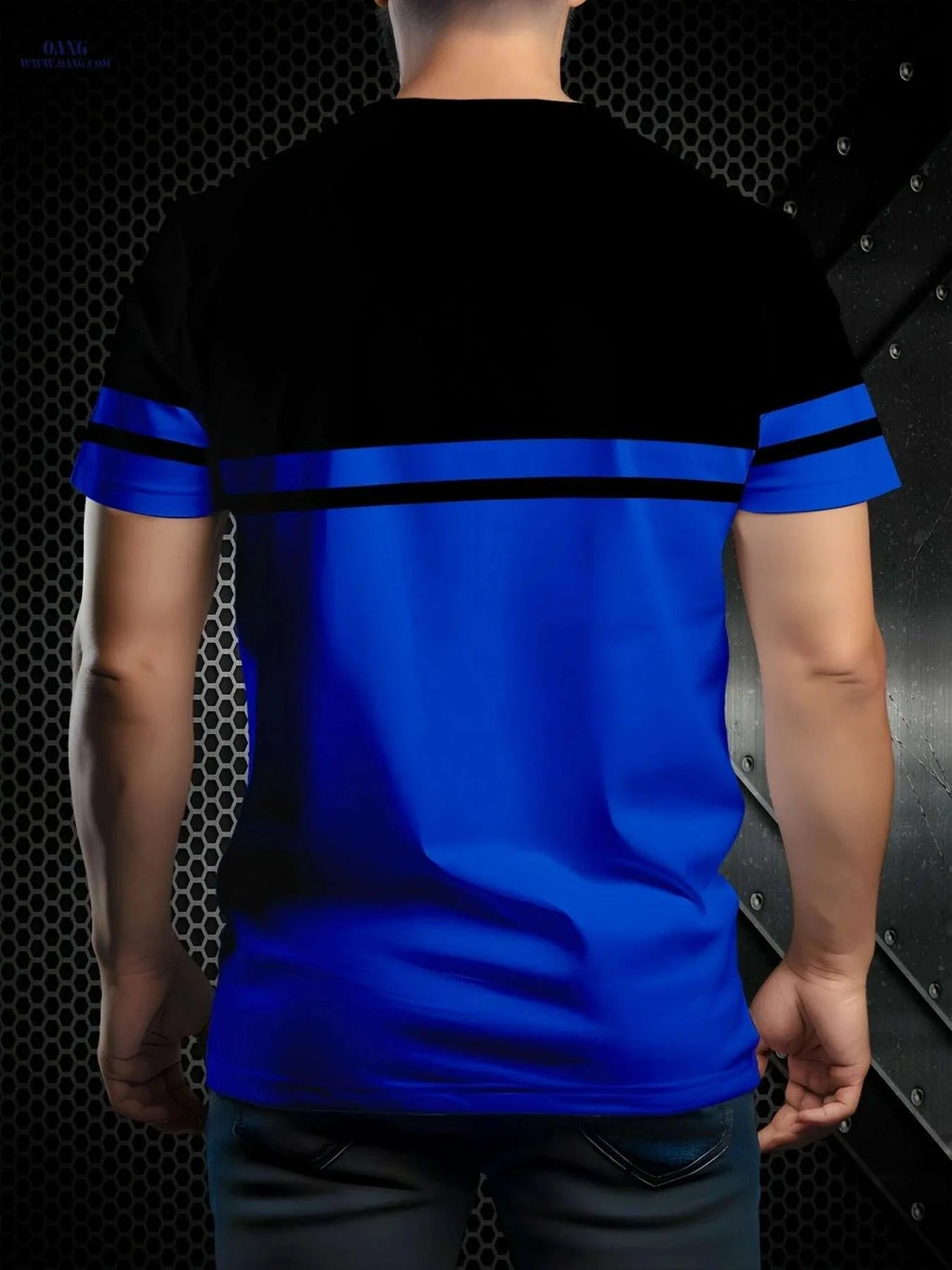 Men's Blue & Black Striped 3D Graphic Tee - Quick-Dry & Breathable   OAXG Mixed Color / S