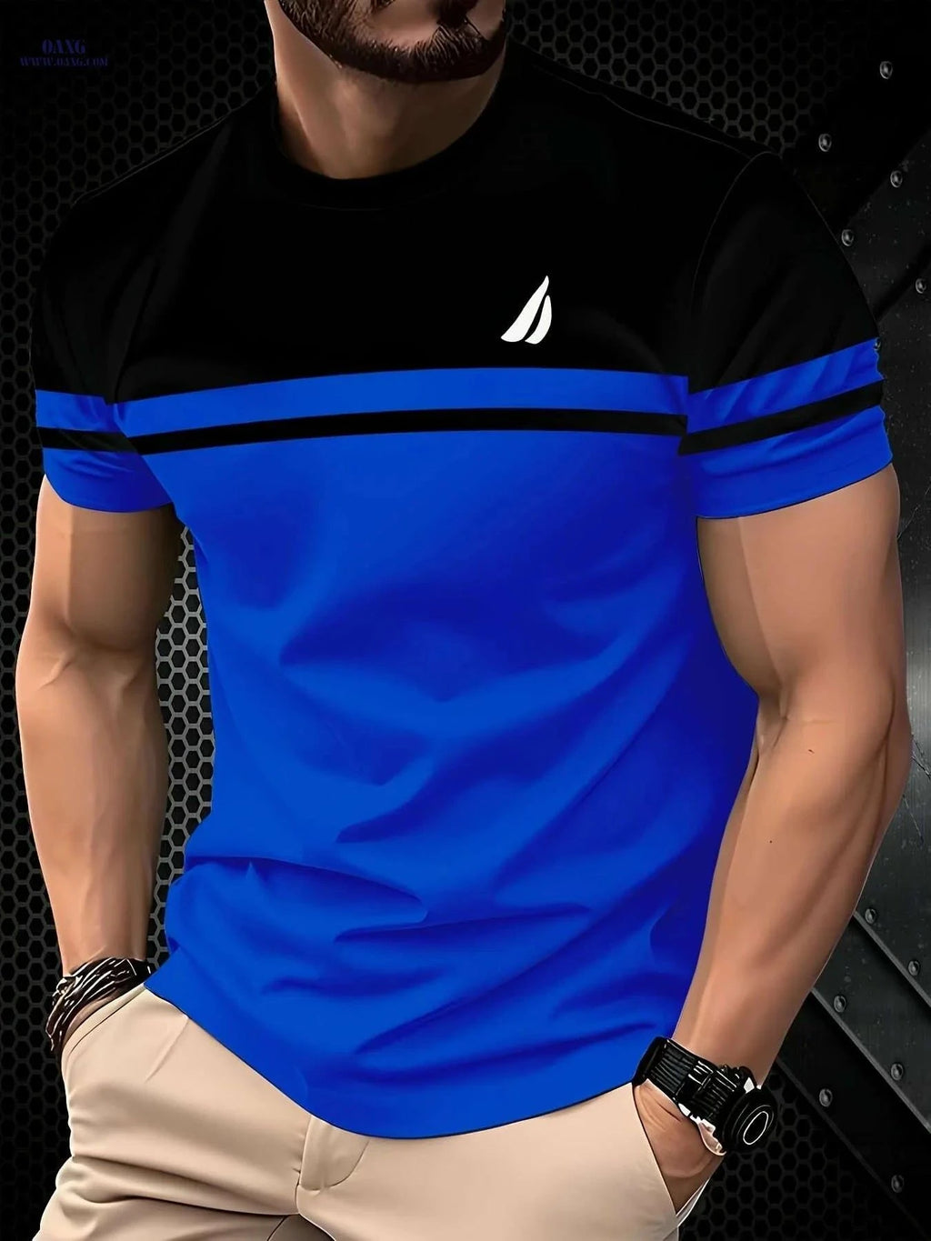 Men's Blue & Black Striped 3D Graphic Tee - Quick-Dry & Breathable   OAXG Mixed Color / S