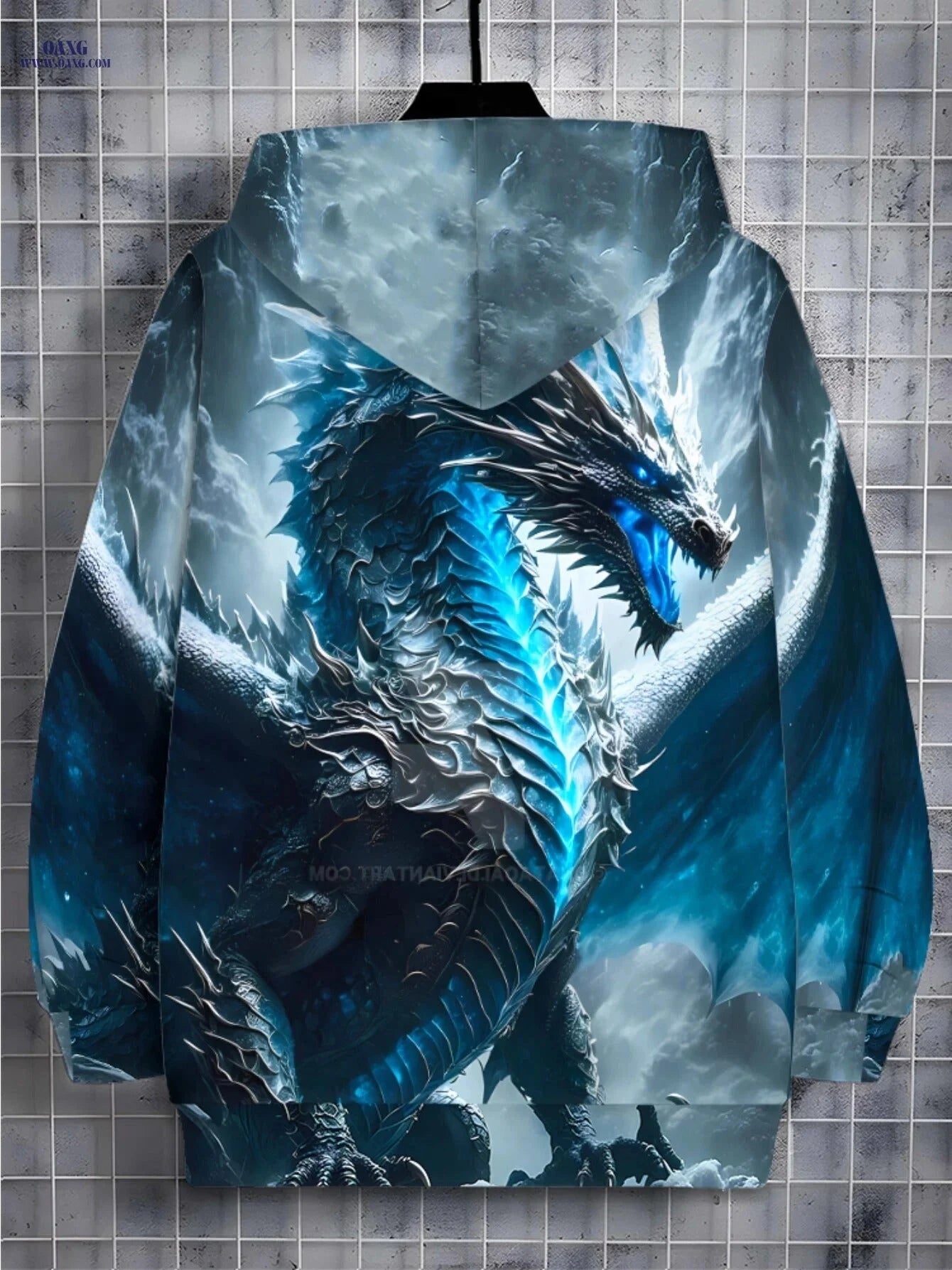 Men's Blue Dragon Print Hoodie - Stylish Zipper Casual Wear   OAXG 